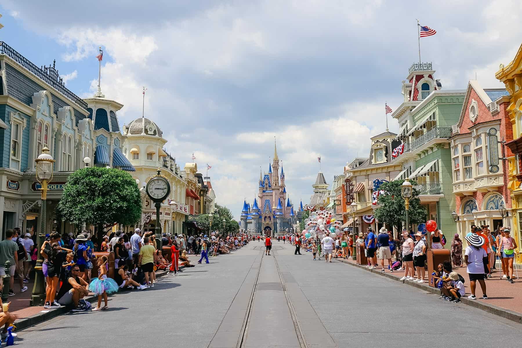 An empty Main Street USA as guests wait for the parade to hit the final leg of the parade route. 