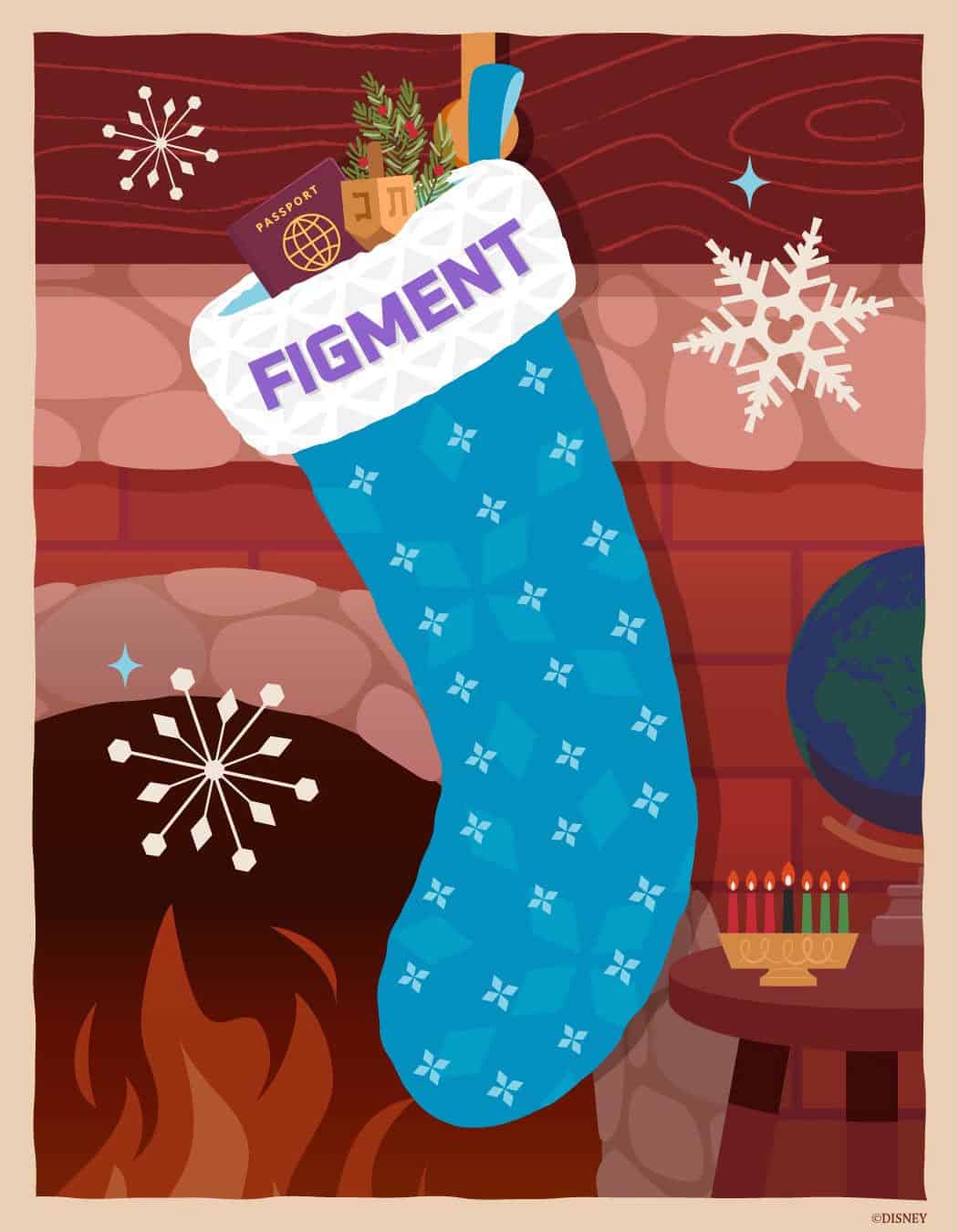 a stocking with Epcot and Figment reference