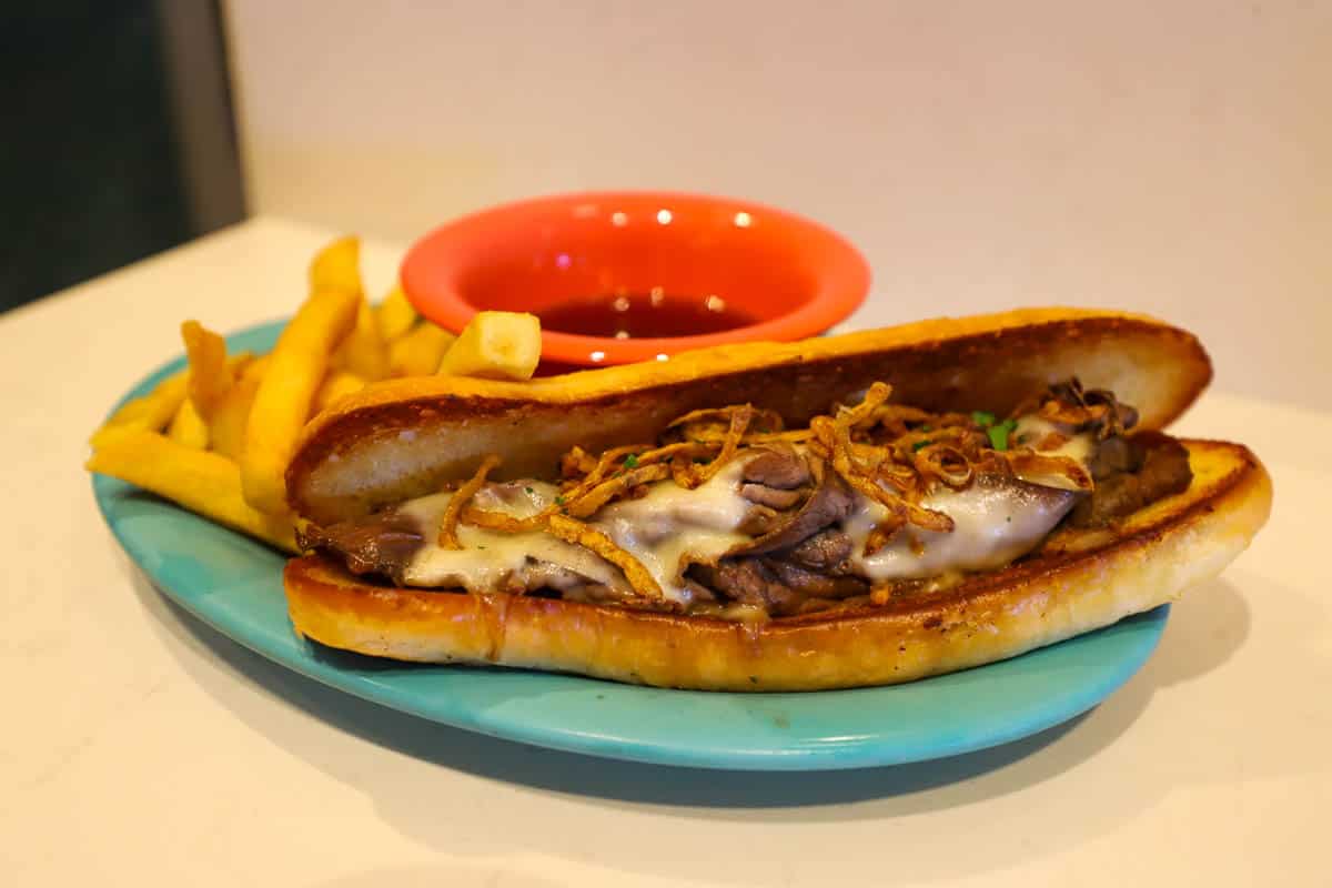 a steak sandwich from Beaches and Cream 