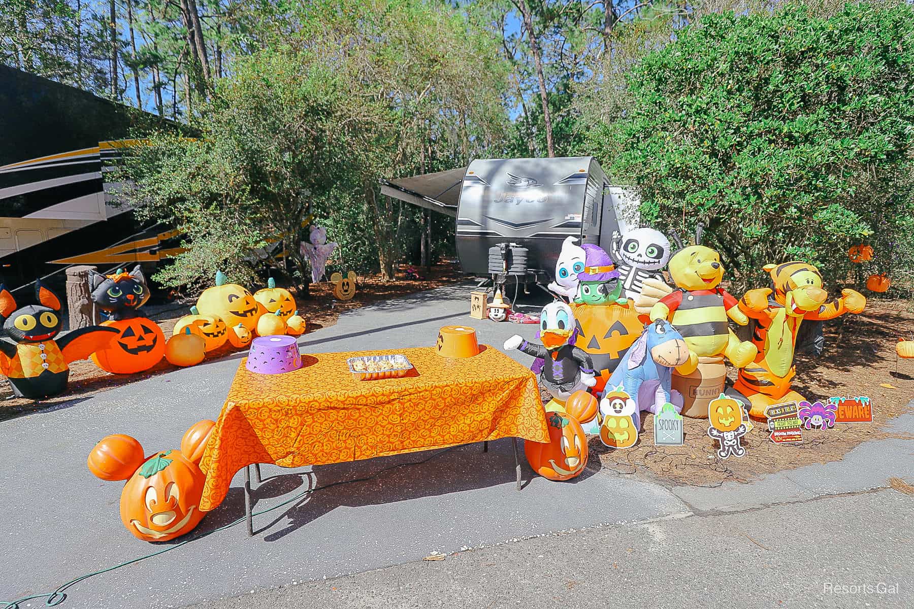 a campsite decorated for Halloween at Fort Wilderness