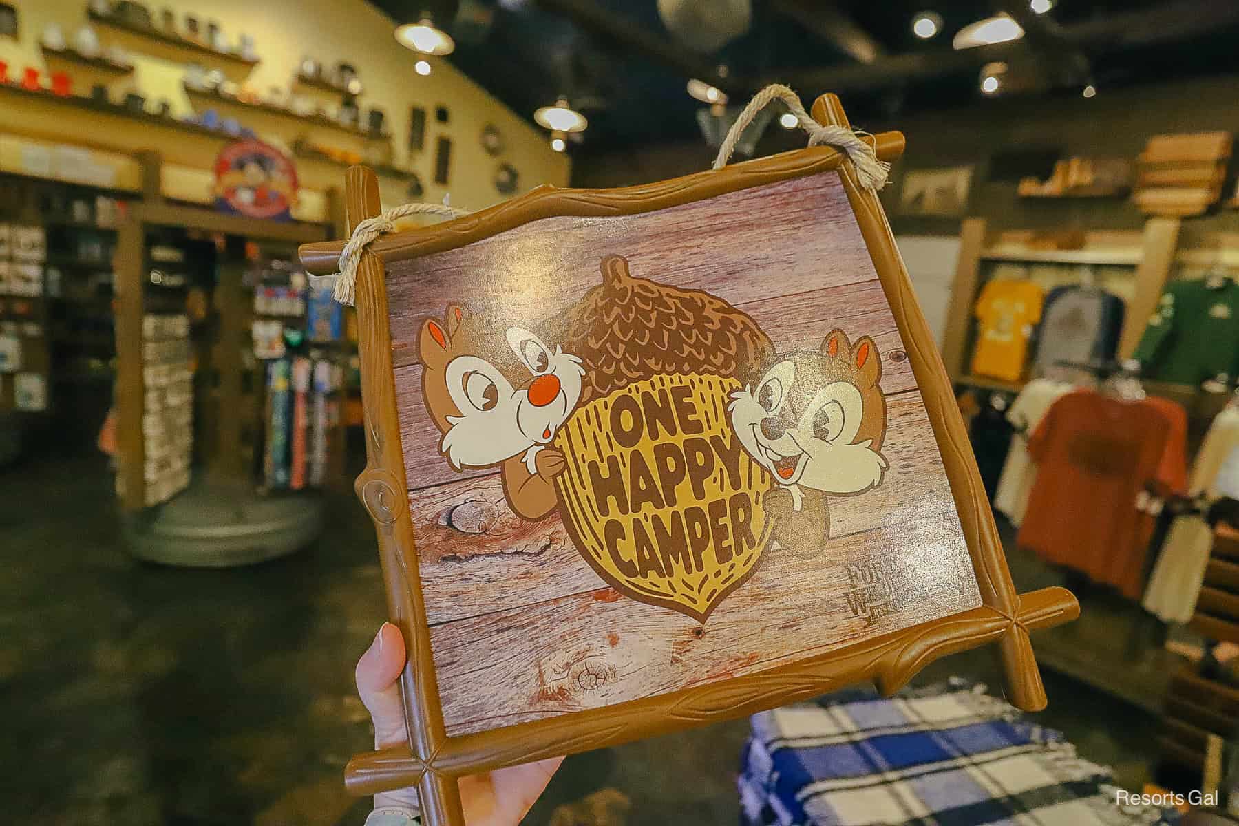 a panel that says "One Happy Camper" with Chip and Dale