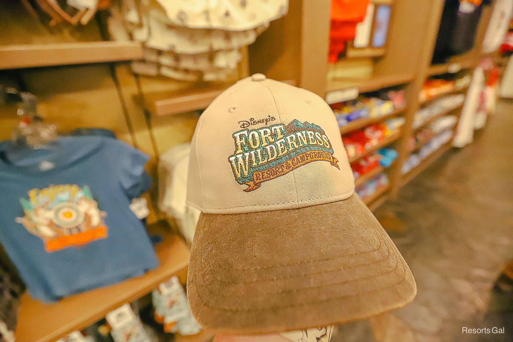 Fort Wilderness light tan logo cap with brown bill