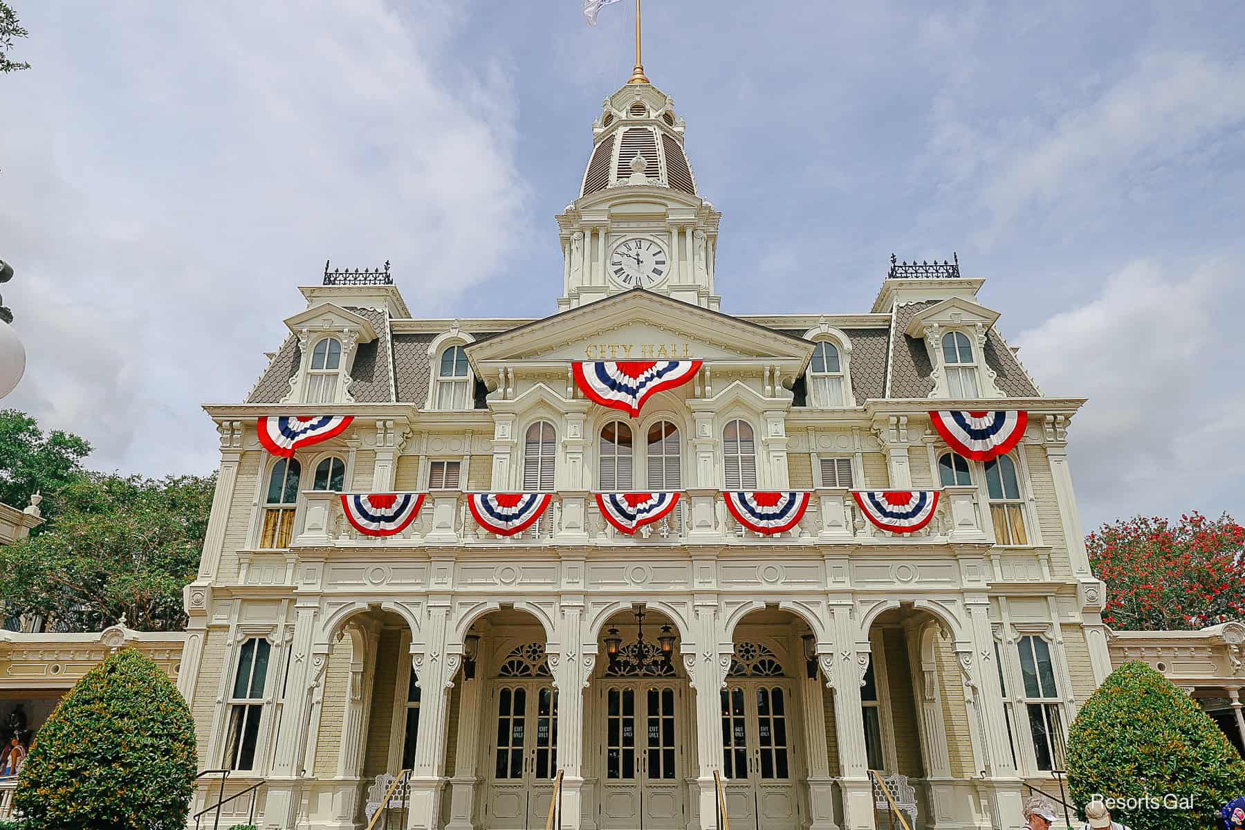 patriotic bunting on City Hall at Main Street USA