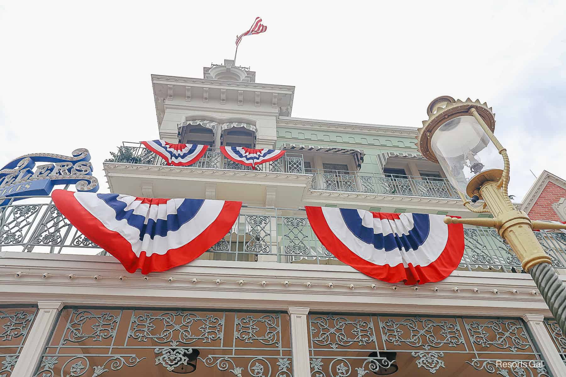 bunting on the Uptown Jewelers iron railing on Main Street USA 