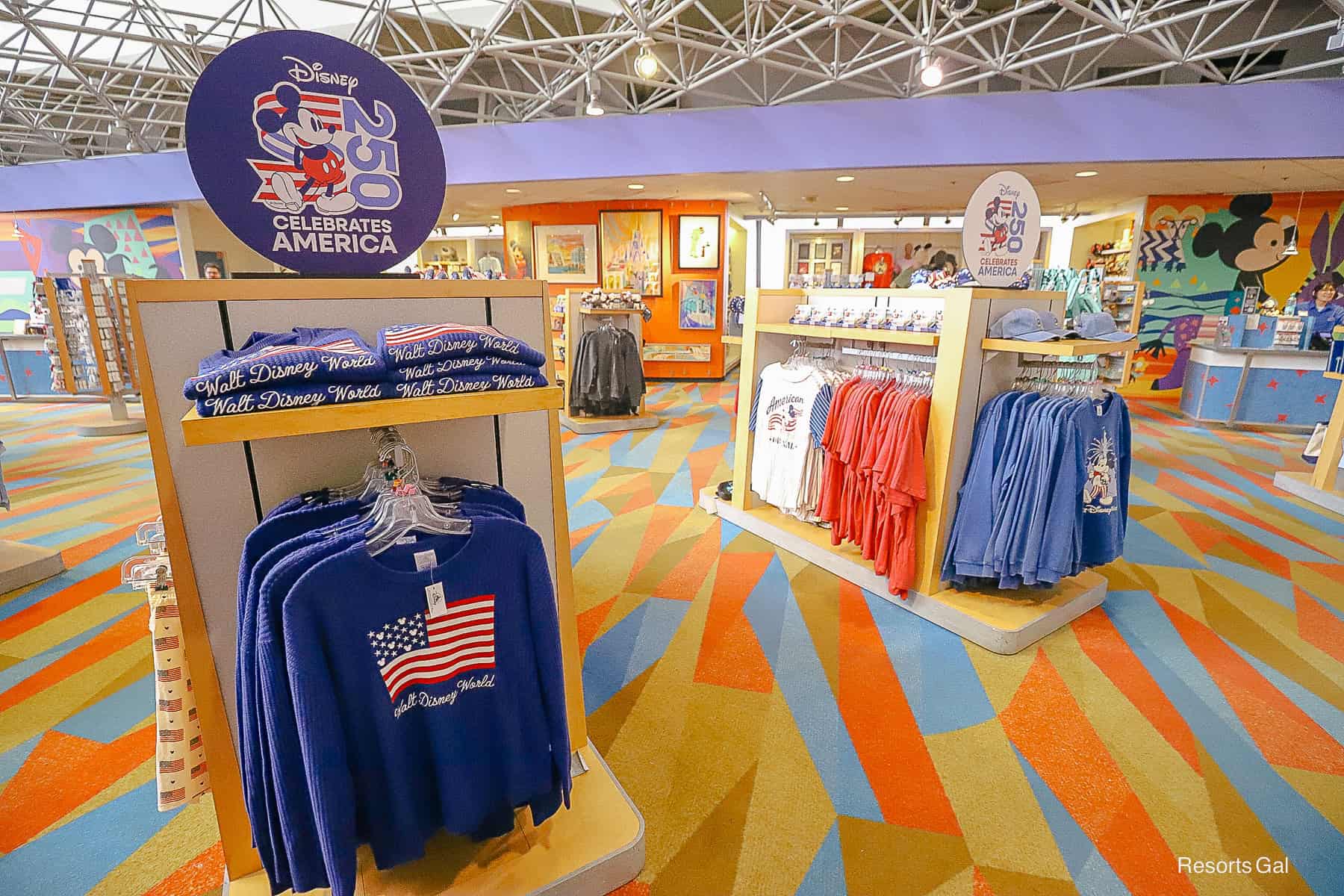 a display of Disney Celebrates America 250 at the BVG gift shop at Disney's Contemporary 