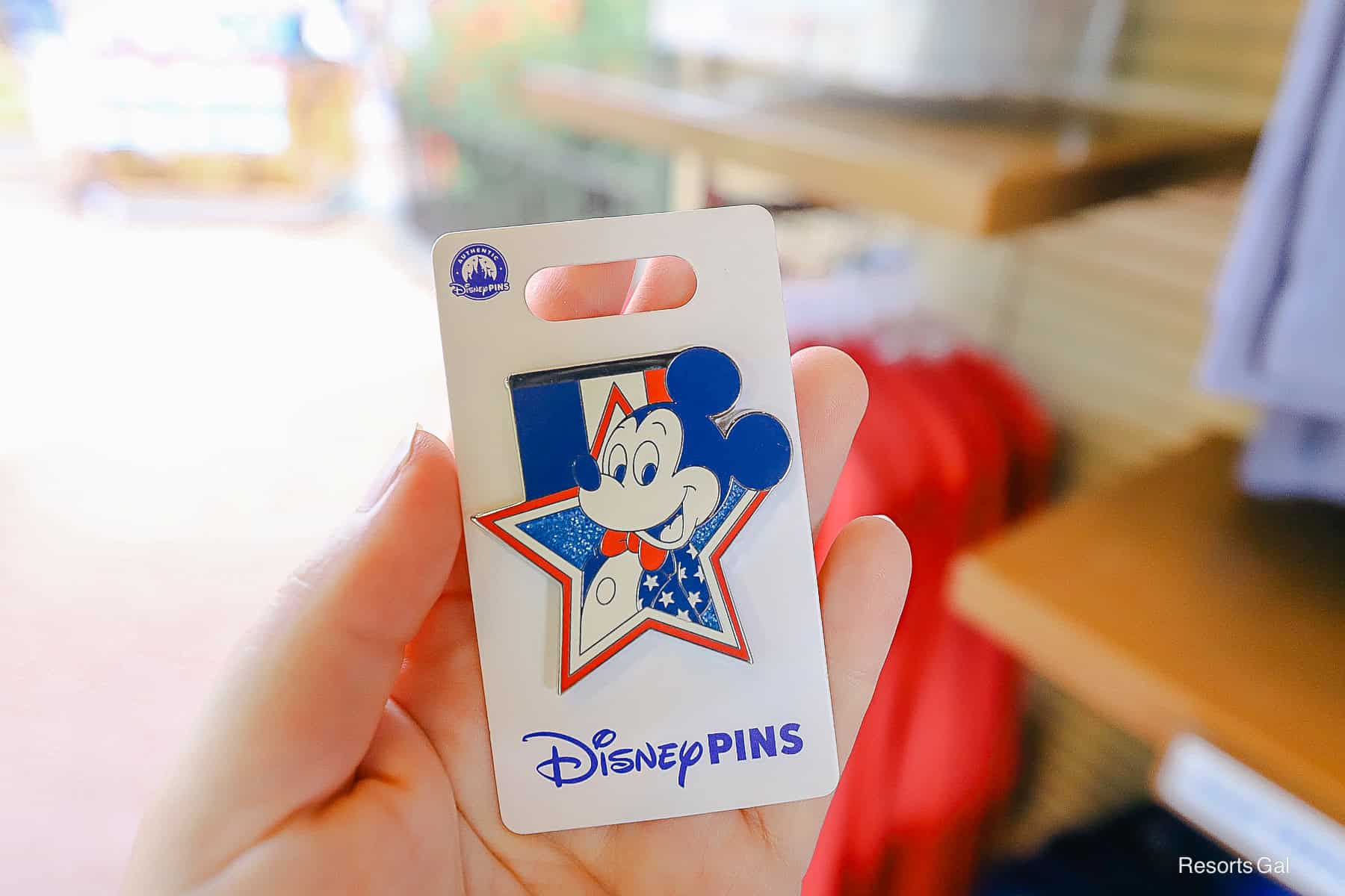 pin with Mickey Mouse in red white and blue 