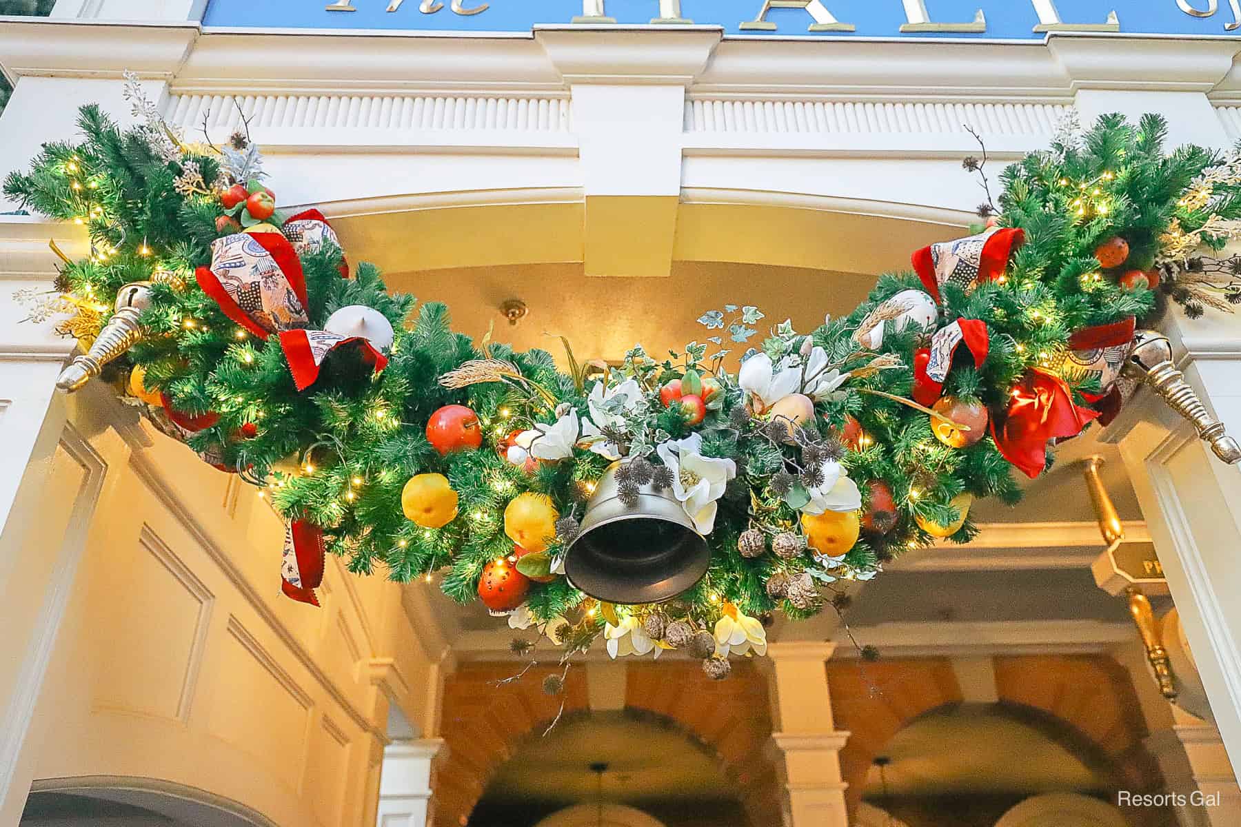 a closeup of the colonial period Christmas decorations in Liberty Square 