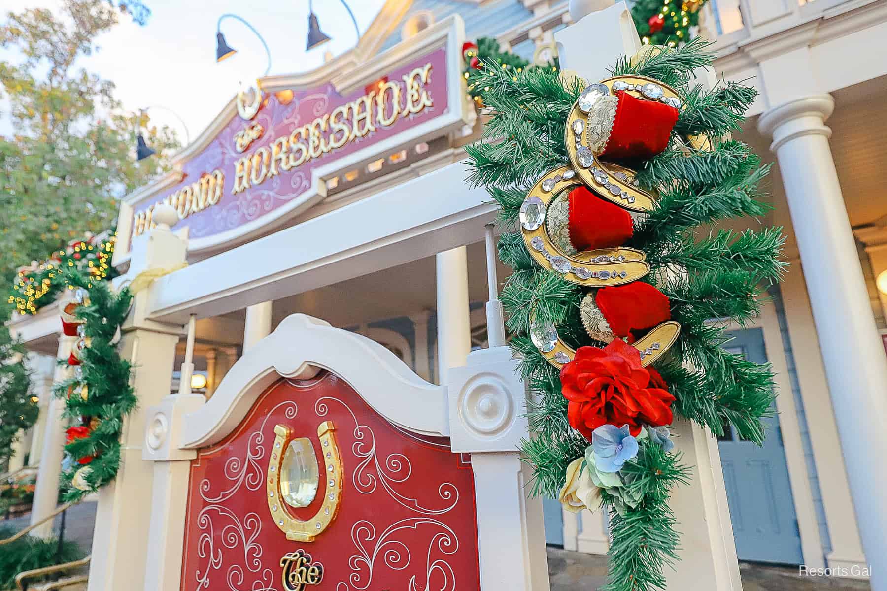horseshoes with diamonds decorate The Diamond Horseshoe at Magic Kingdom 