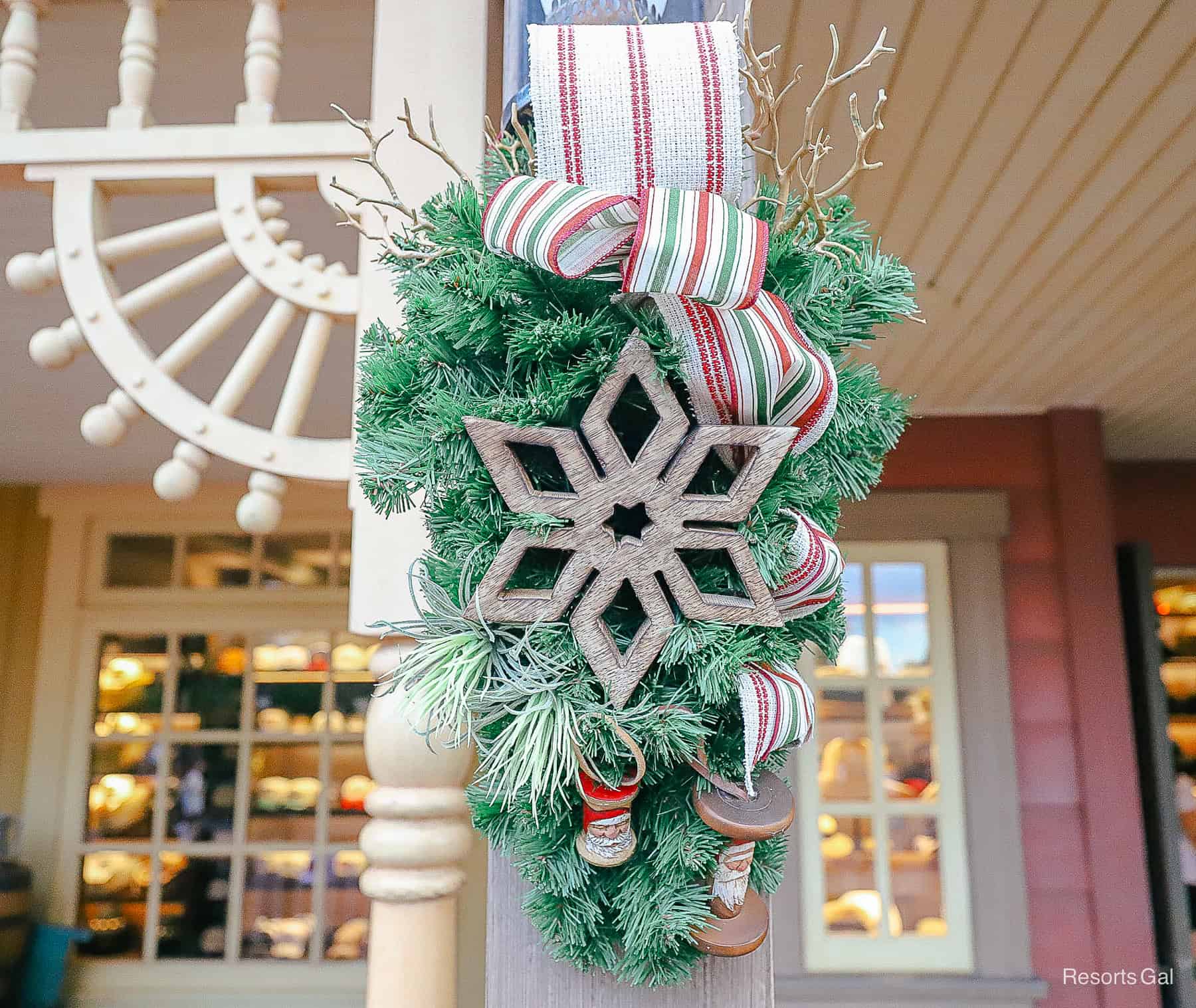 a wooden star in a decorative Frontierland Christmas display 