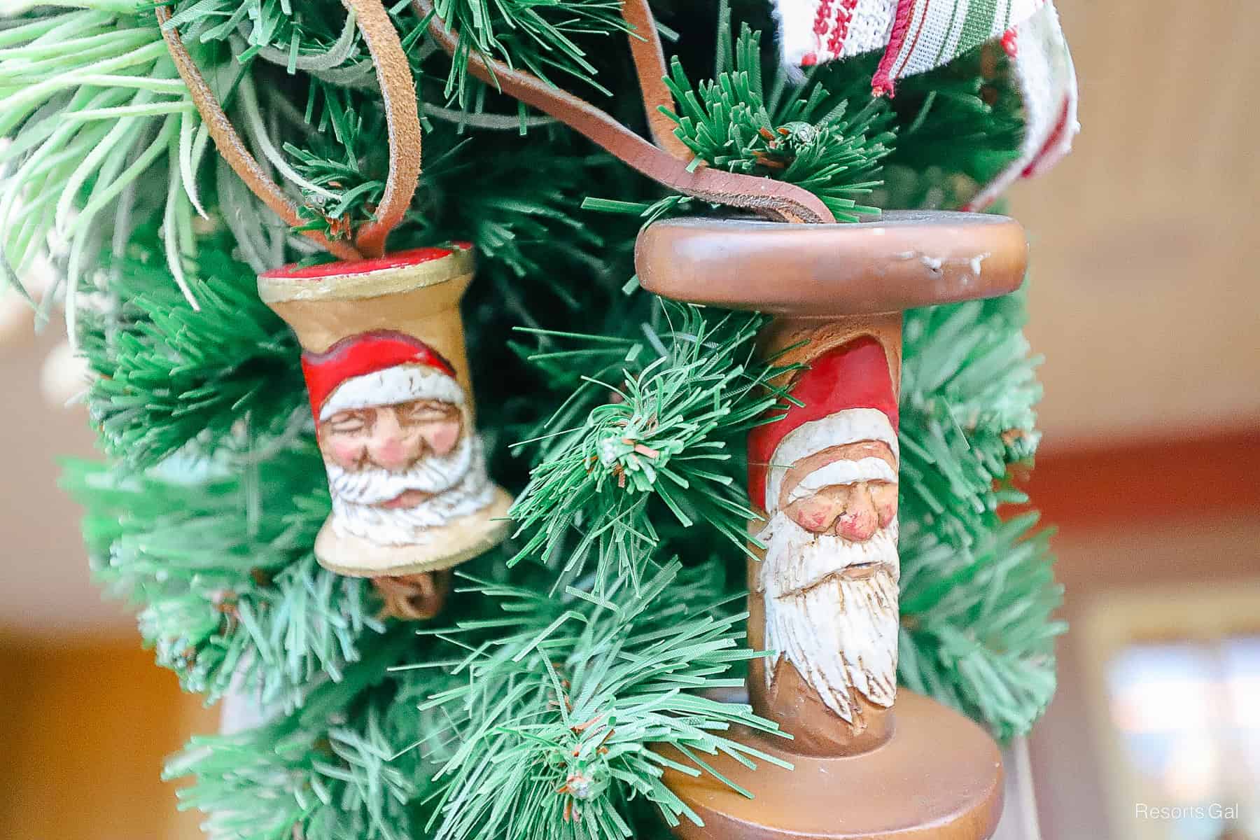 two antique Santa spools decorations 