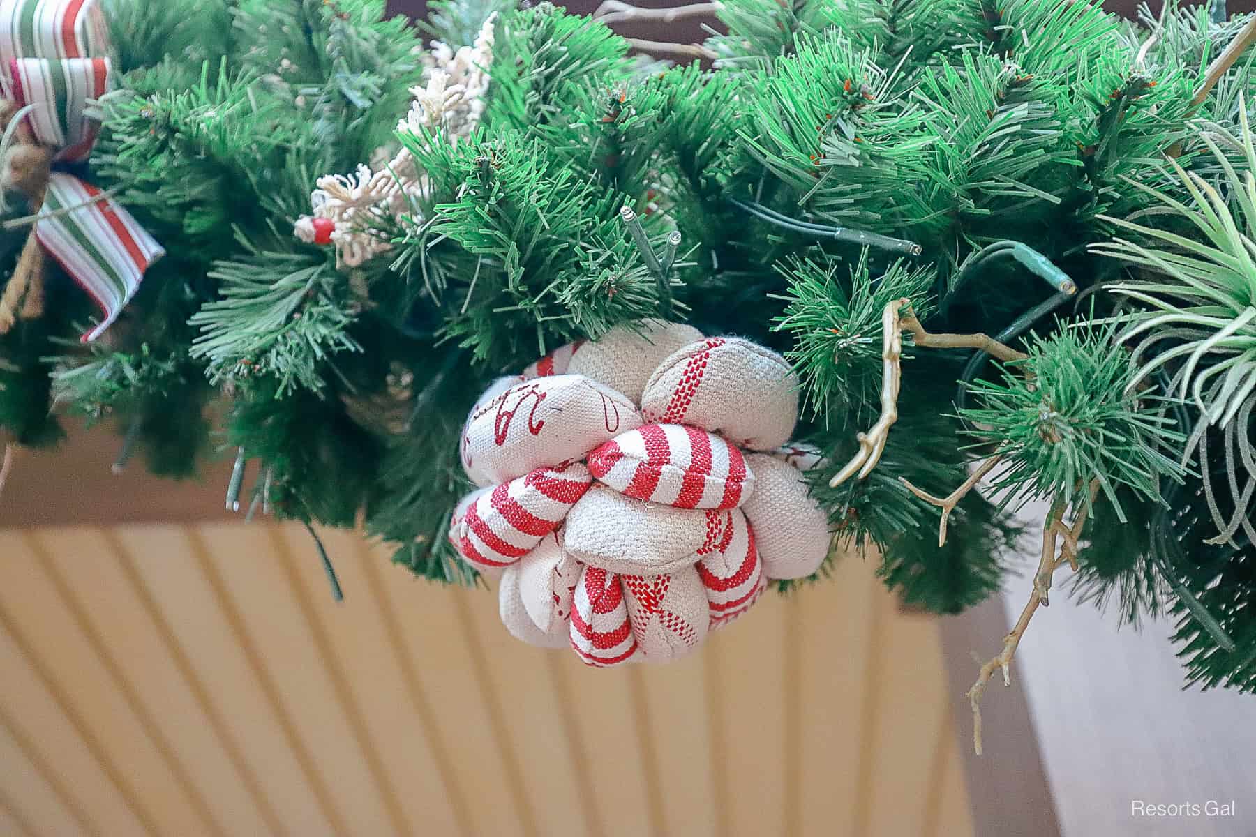 a cluster of burlap creating a holiday decoration in Frontierland at Magic Kingdom
