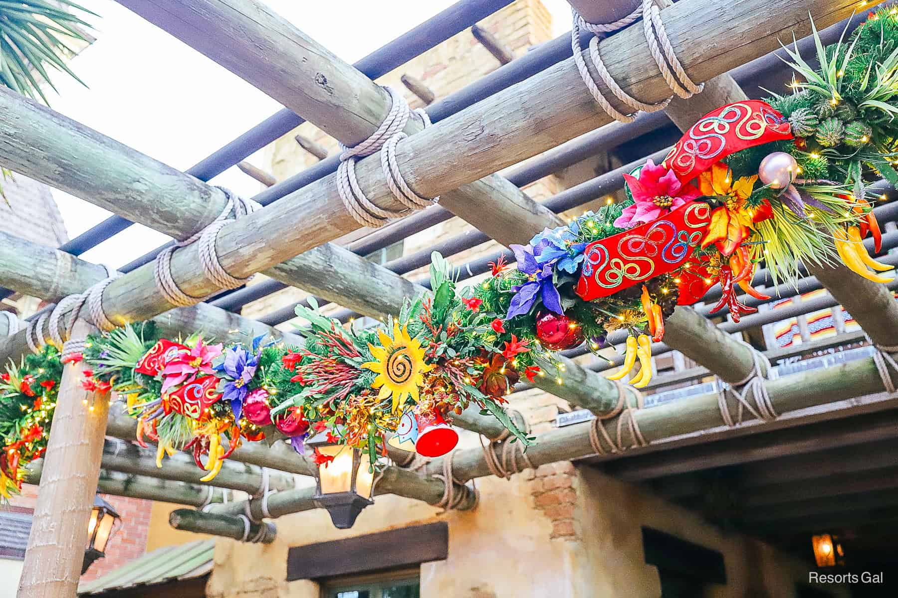 a strand of garland with vibrant holiday colors 