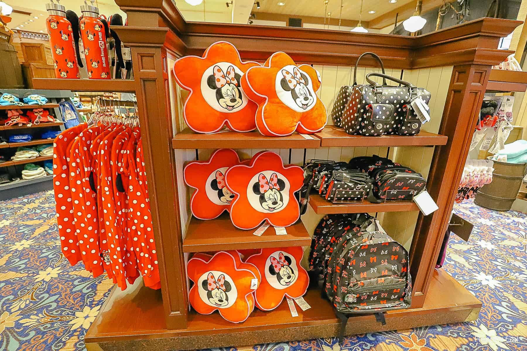 a display of pillows and accessories with Minnie Mouse 