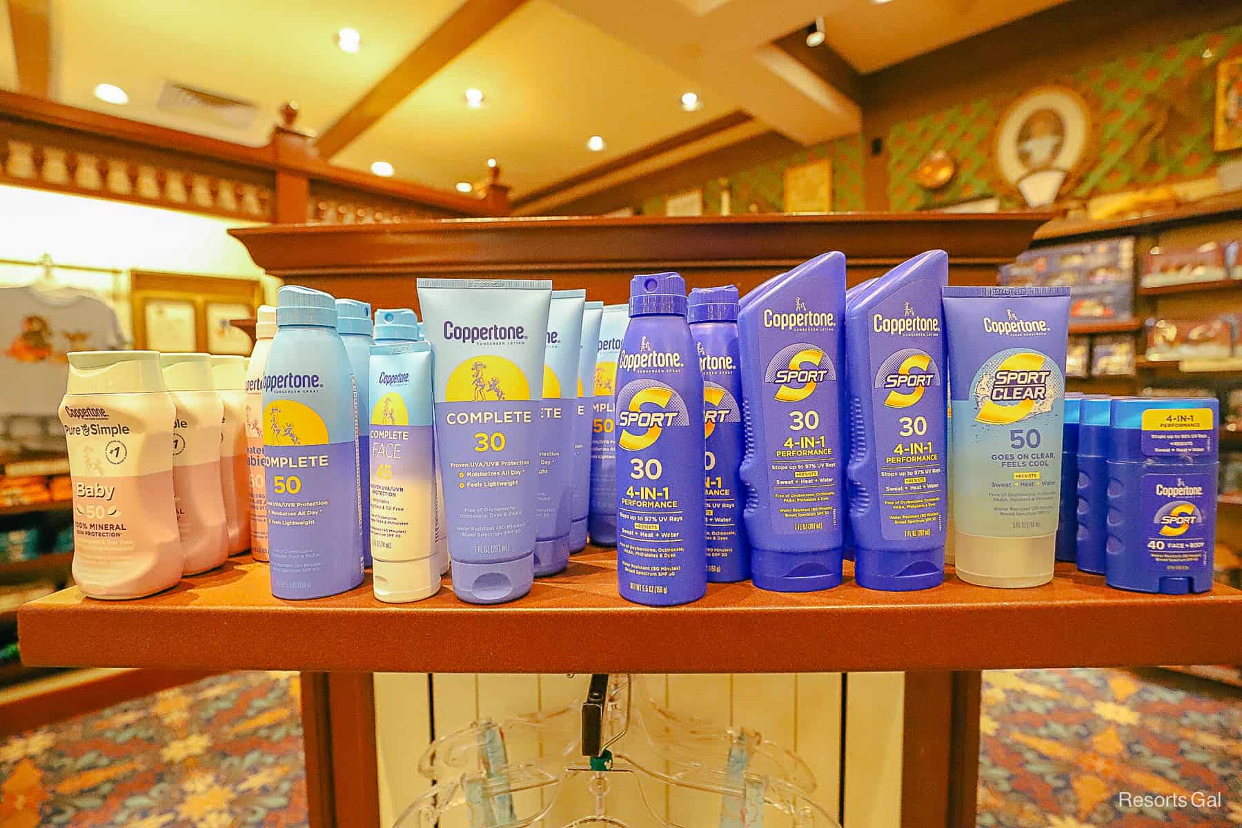 a display with sun tan lotion and sun block 