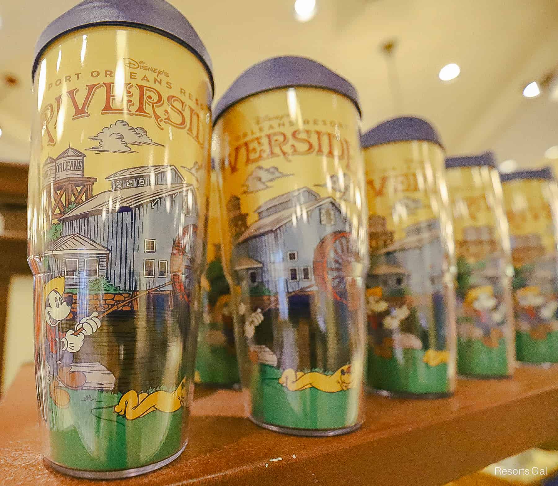 tumblers with the Port Orleans Riverside logo 