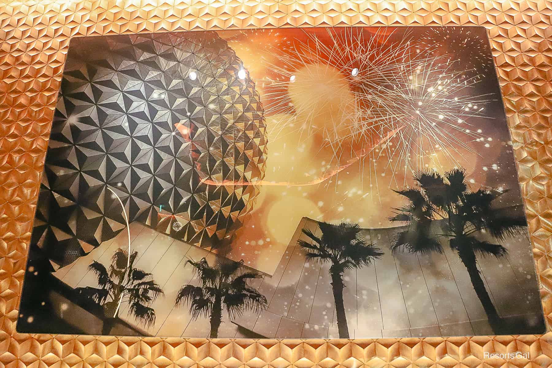 artwork side angle of Spaceship Earth 