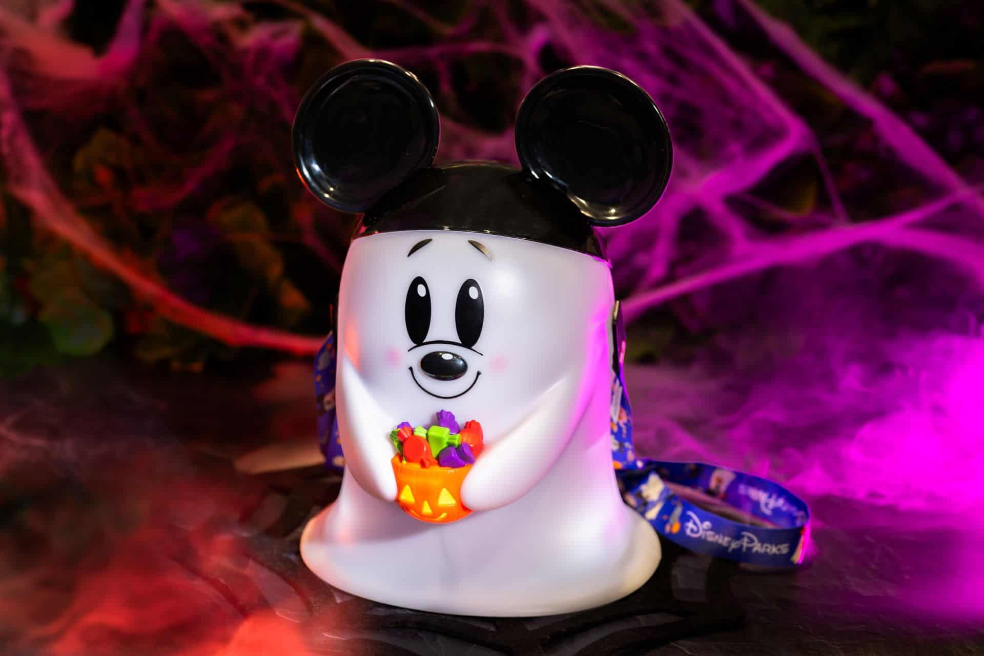a ghost wearing Mickey Ears popcorn bucket