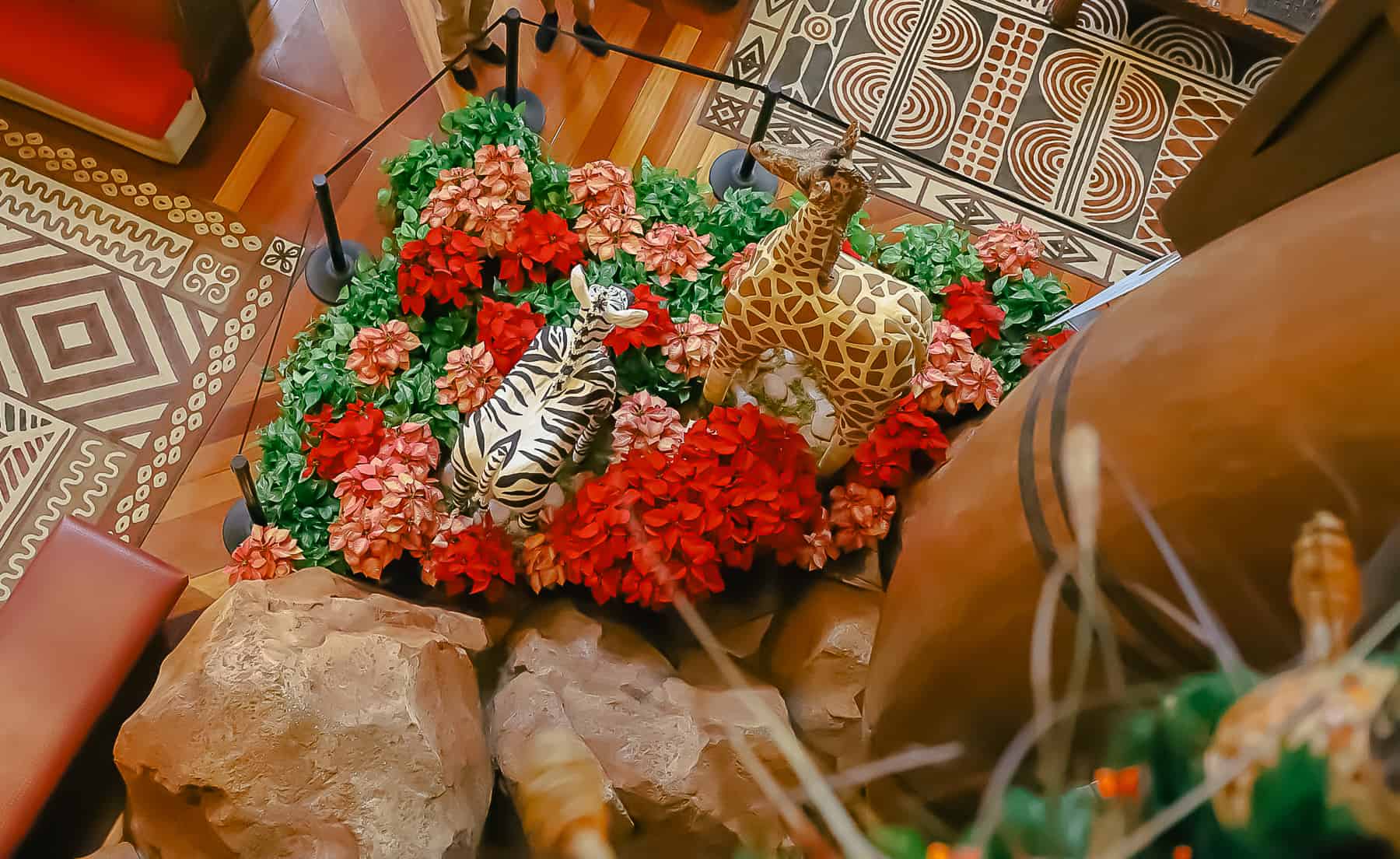 a view of the Animal Kingdom Lodge gingerbread from the resort's upper level balcony