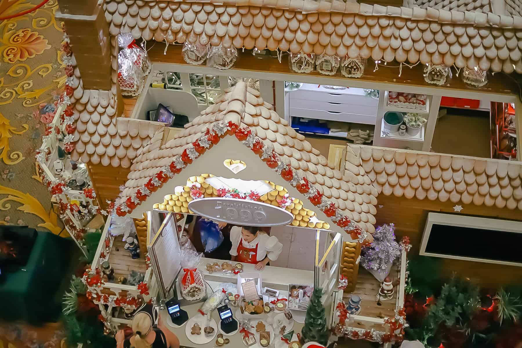 The window where cast members sell treats from inside the gingerbread house. 