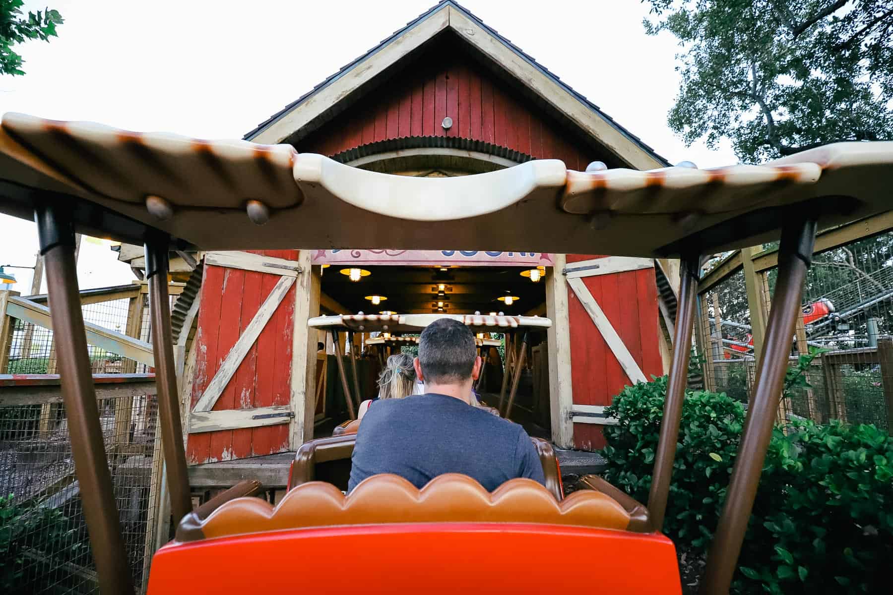 returning to the barn on the kiddie coaster 