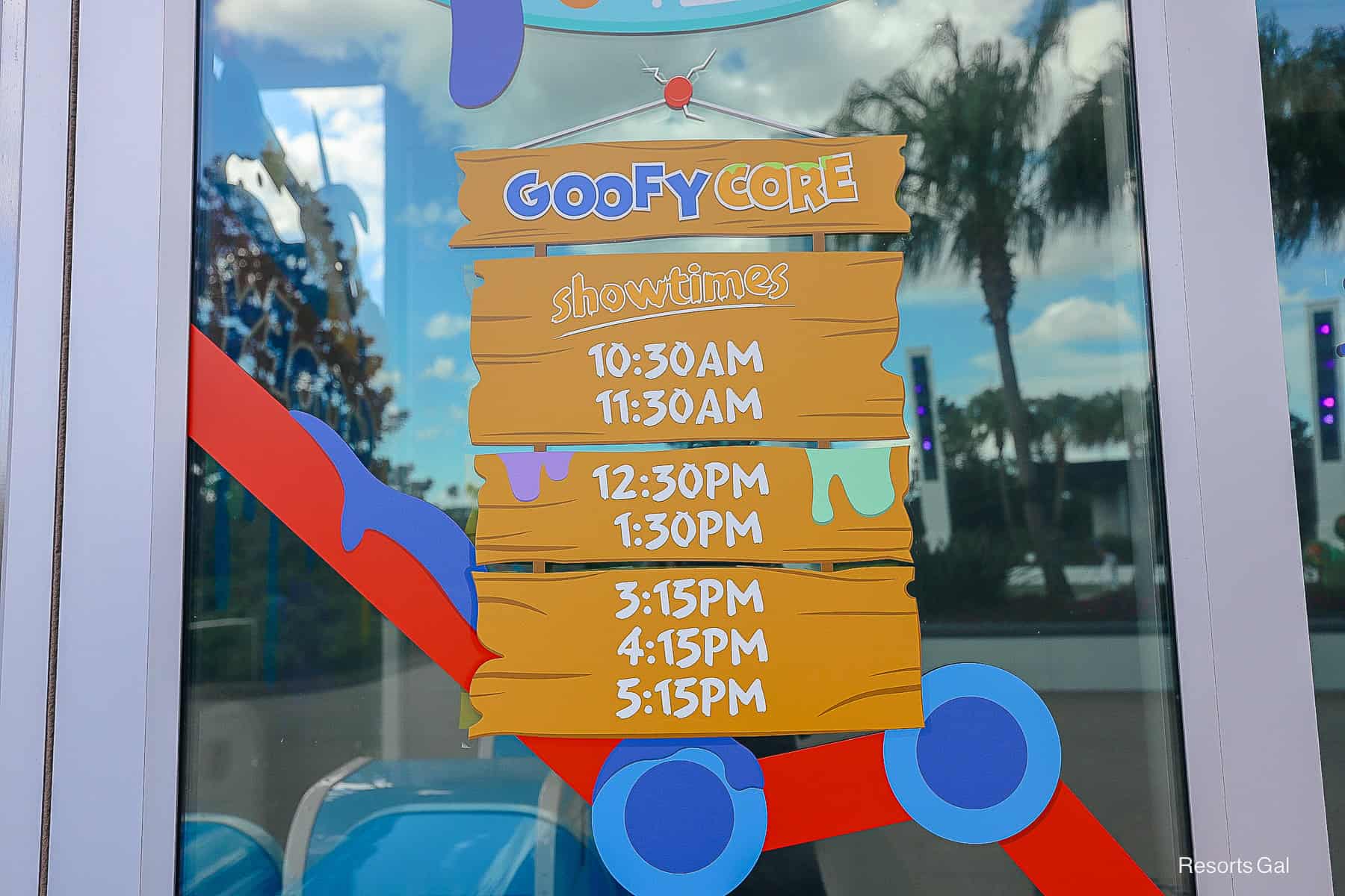 posted hours and showtimes for GoofyCore Hall at Epcot