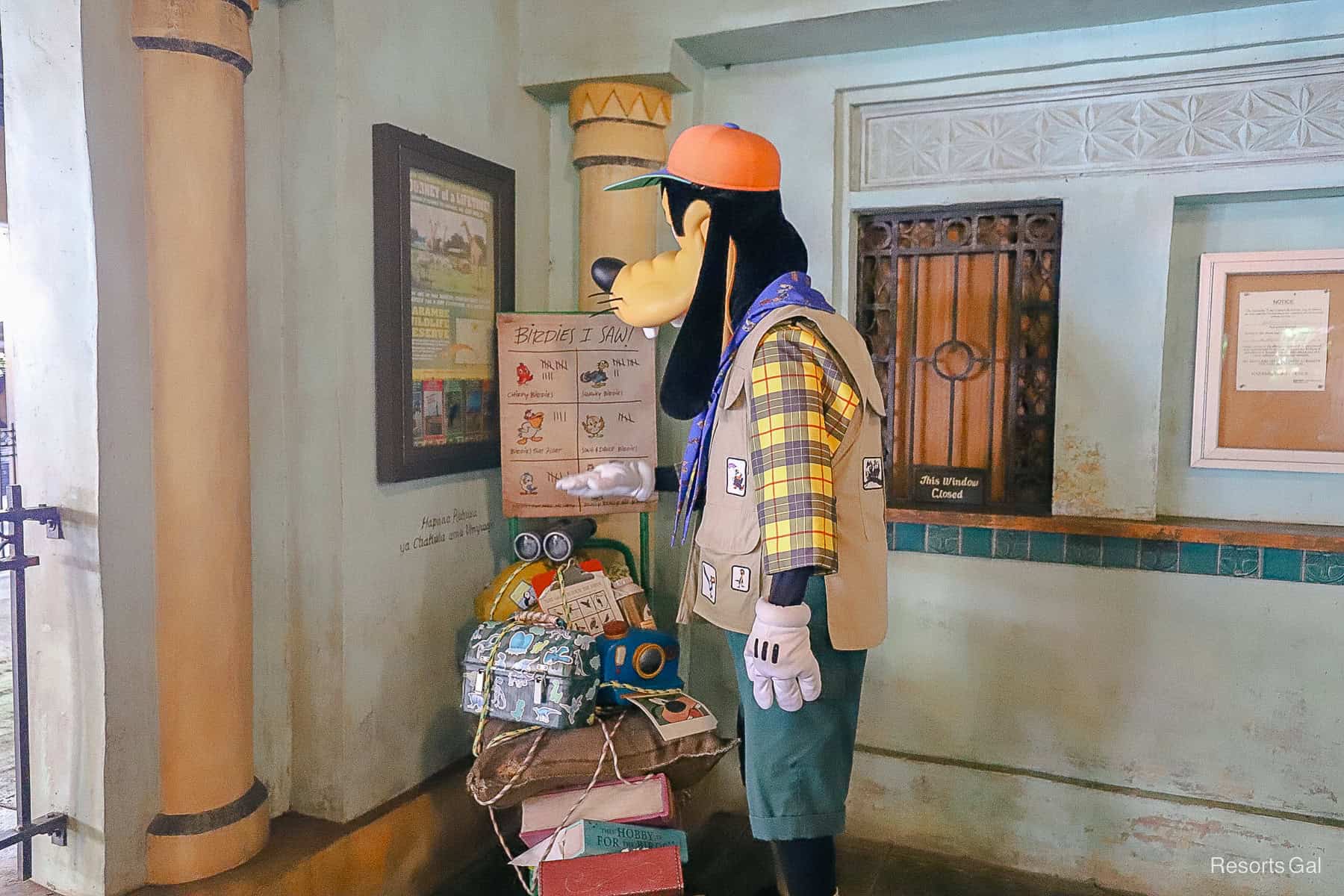 Goofy showing his gear for bird watching.