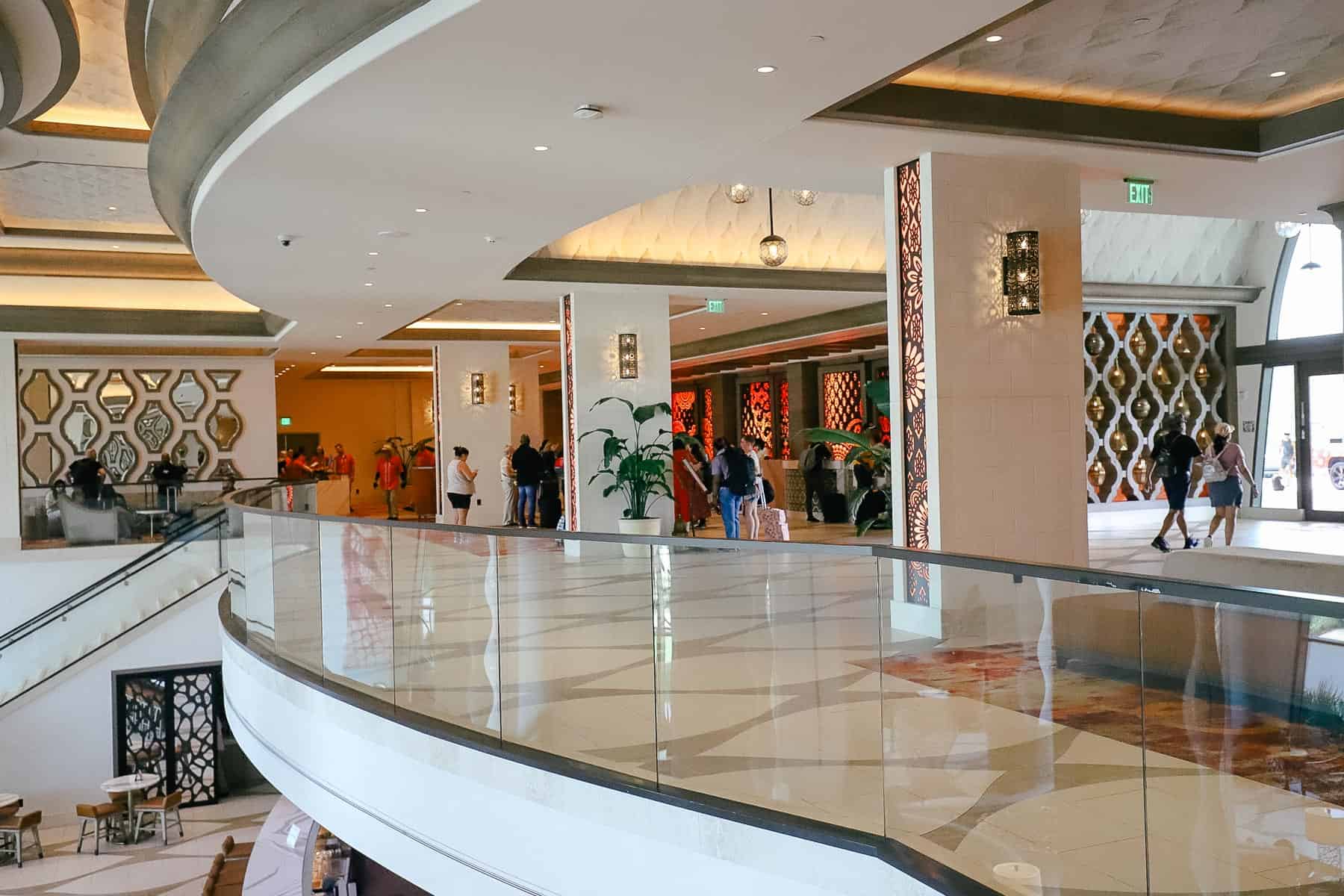 the upper level lobby of Gran Destino Tower with glass see-through balcony 