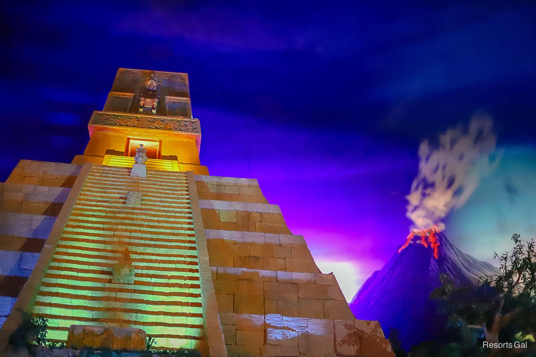 floating by the pyramid with a volcano in the background on Gran Fiesta Tour 
