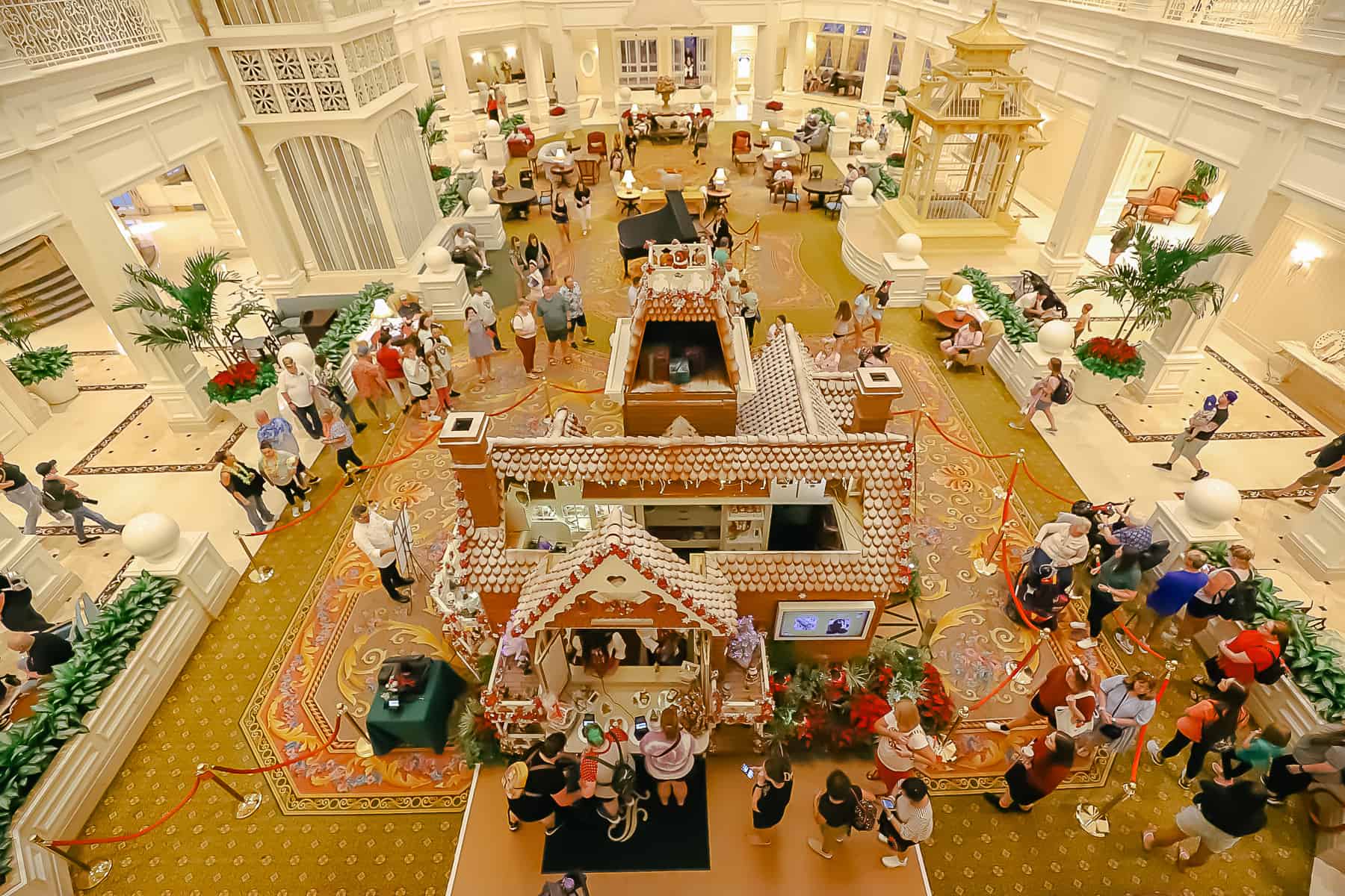 Looking into the Grand Floridian gingerbread house from the upper level. 
