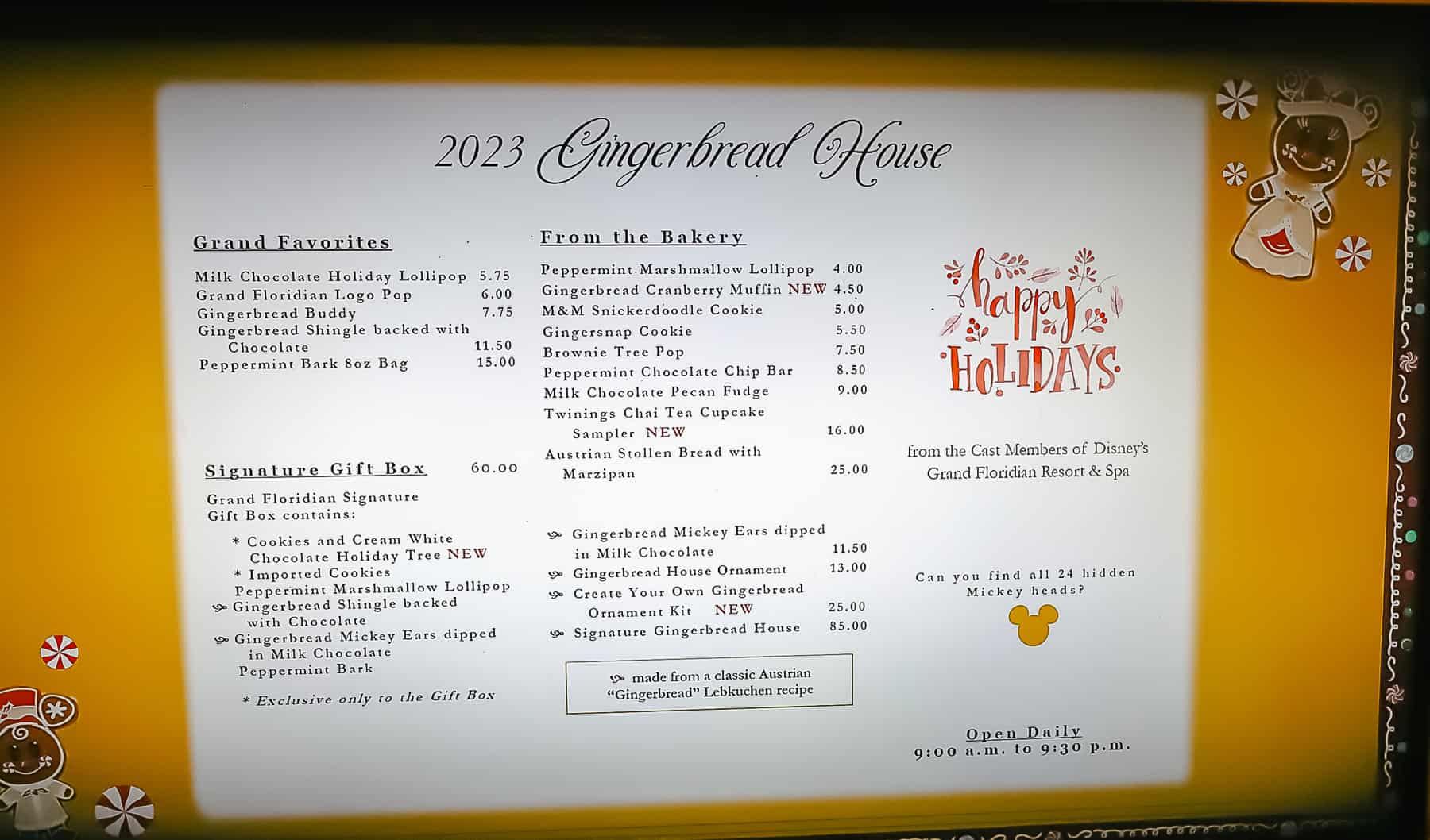 2023 Gingerbread House Menu Board 