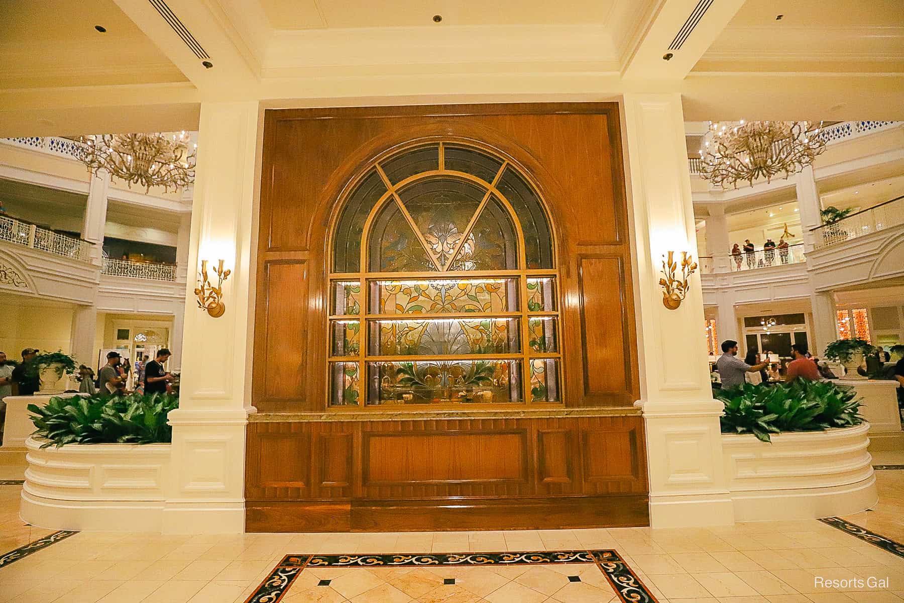 the back side of the lobby bar that faces the walkway around the lobby's perimeter