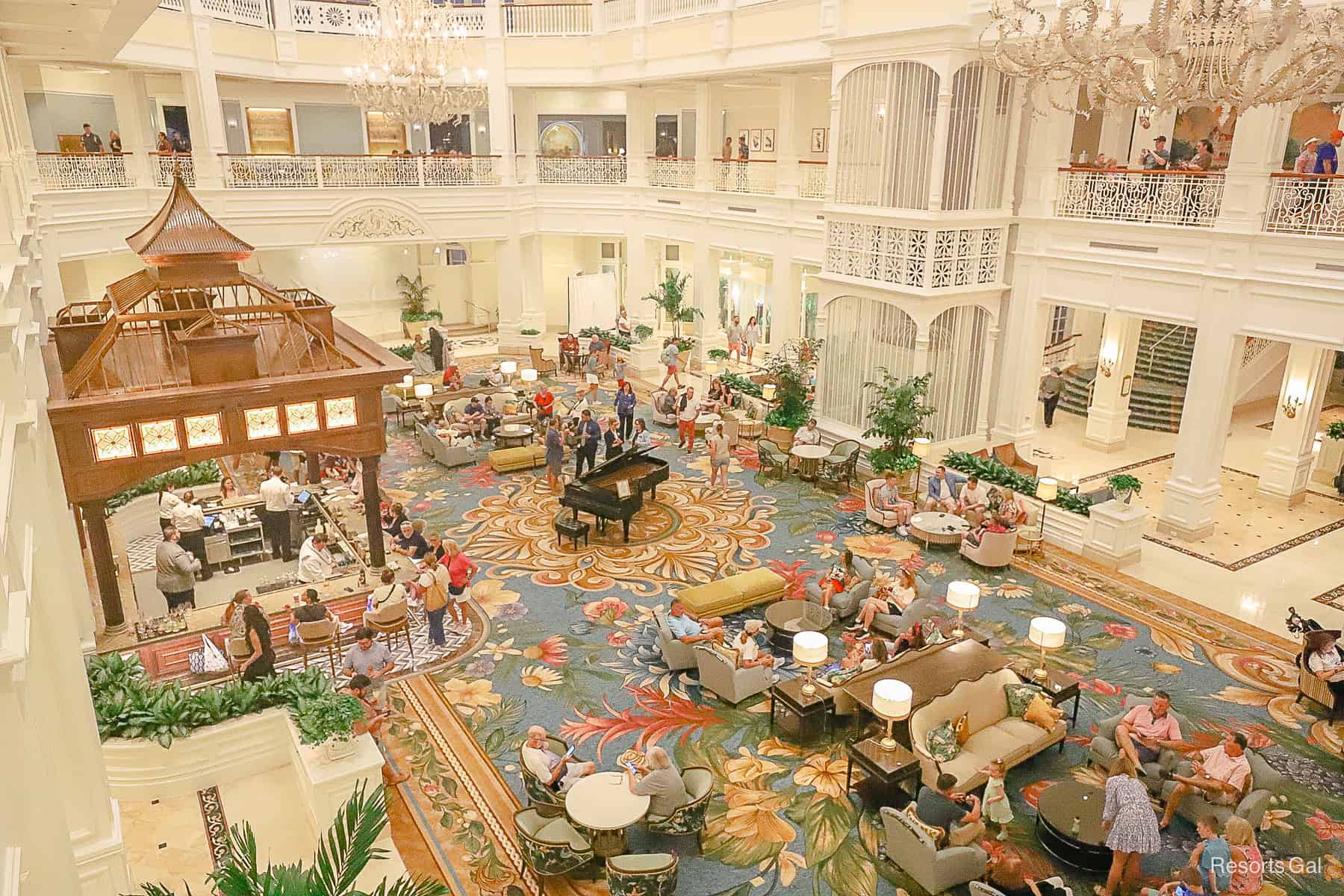 an overhead view of the finished Perch lobby bar at Disney's Grand Floridian 