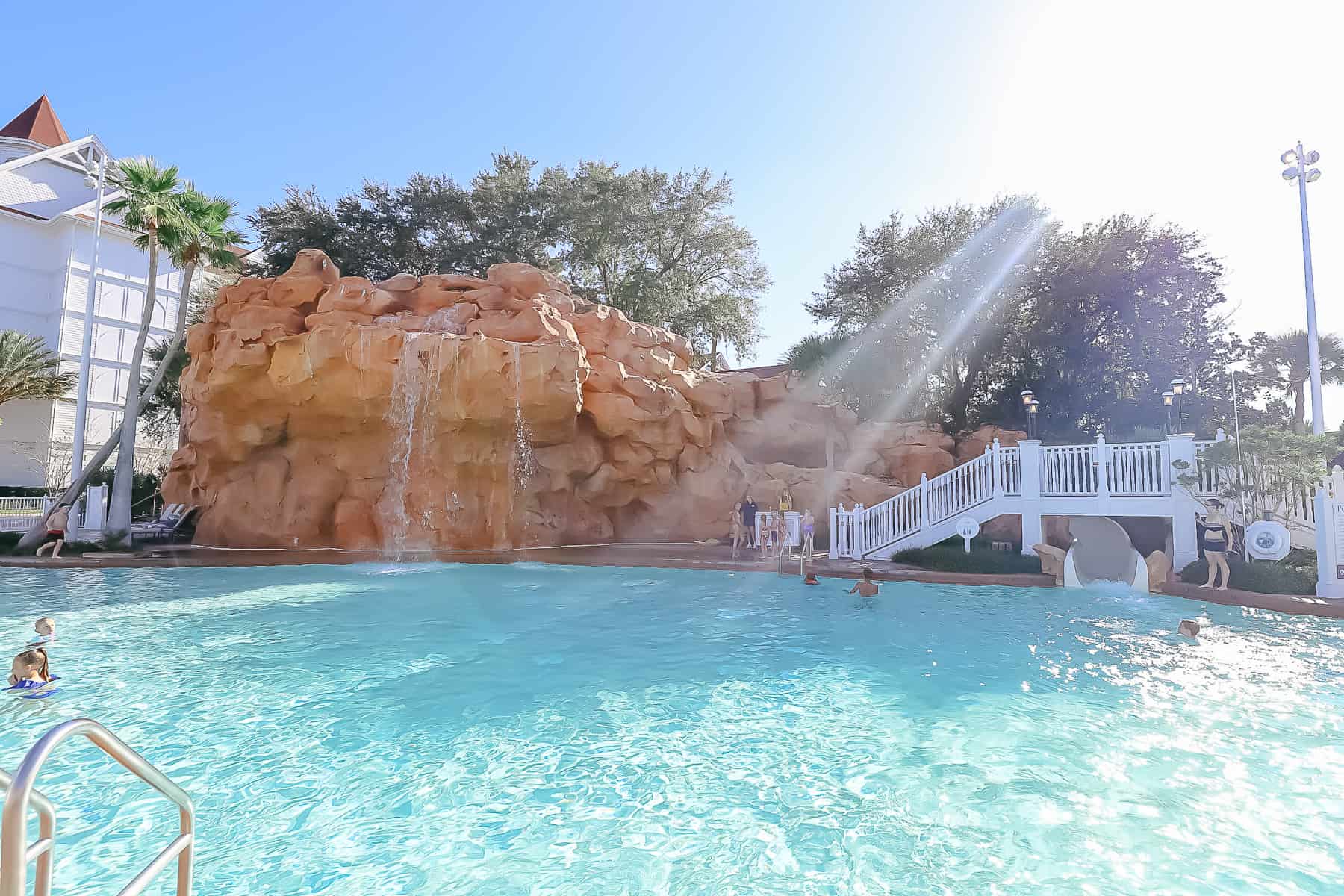 sun shining over the Beach Pool at Grand Floridian 