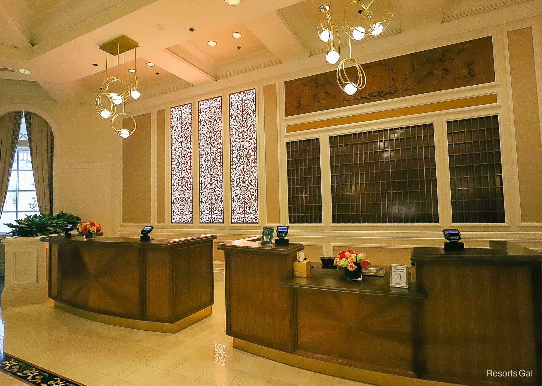 the new resort check-in desks with light panels, new fixtures, and panels