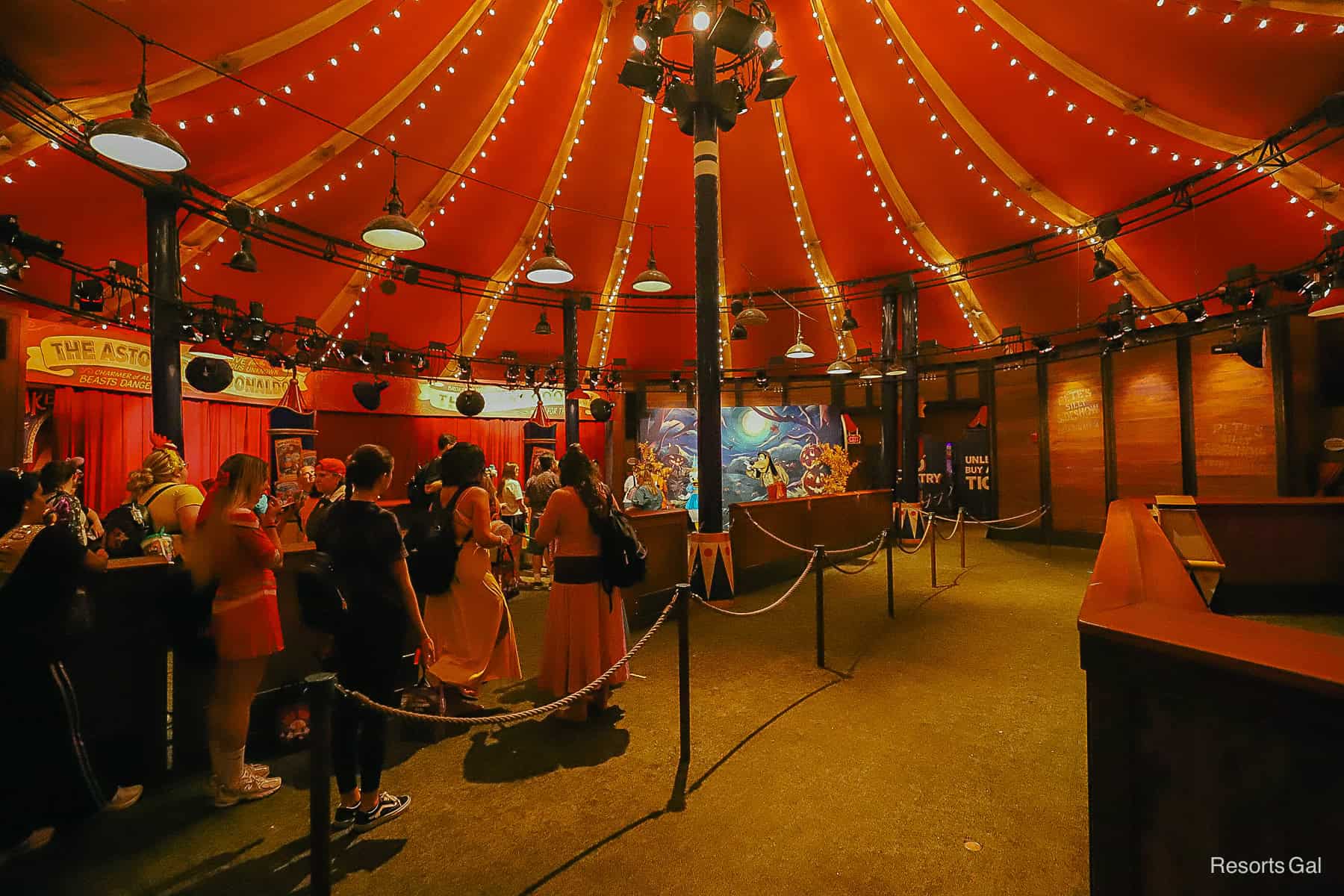 guests waiting in the circus tent queue 