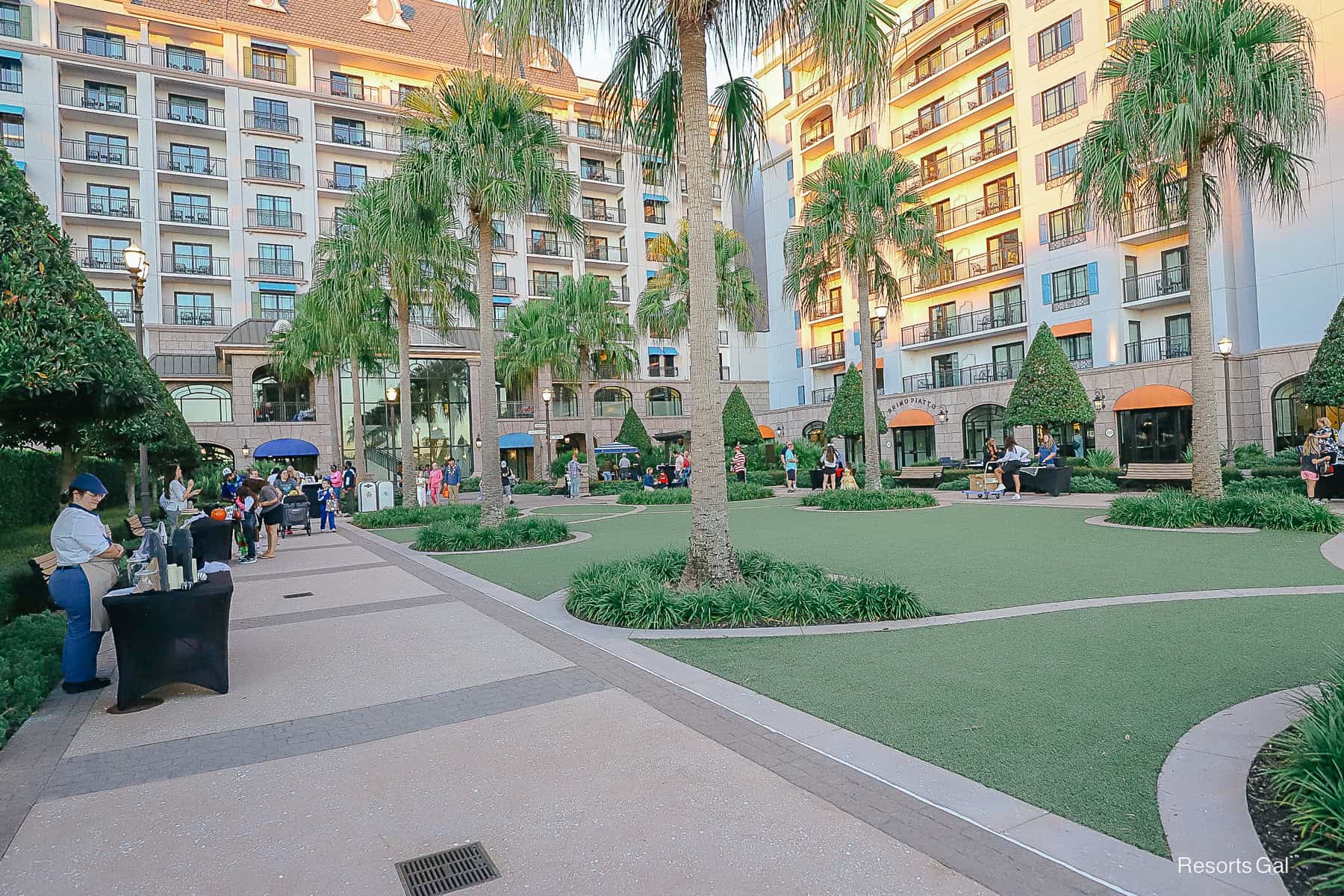 the trick or treat trail wrapped around Disney's Riviera Resort's courtyard