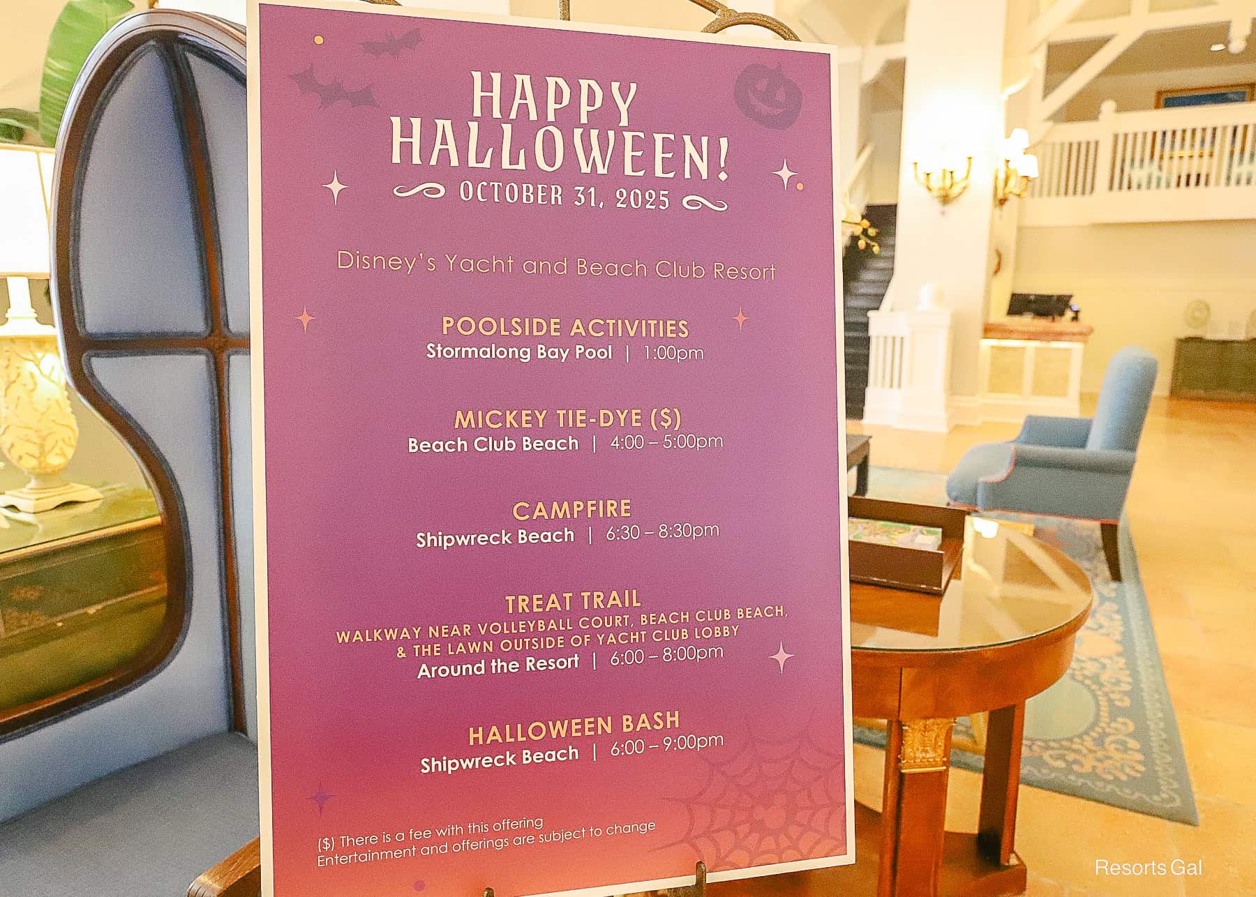 the Halloween recreation schedule at Disney's Beach Club