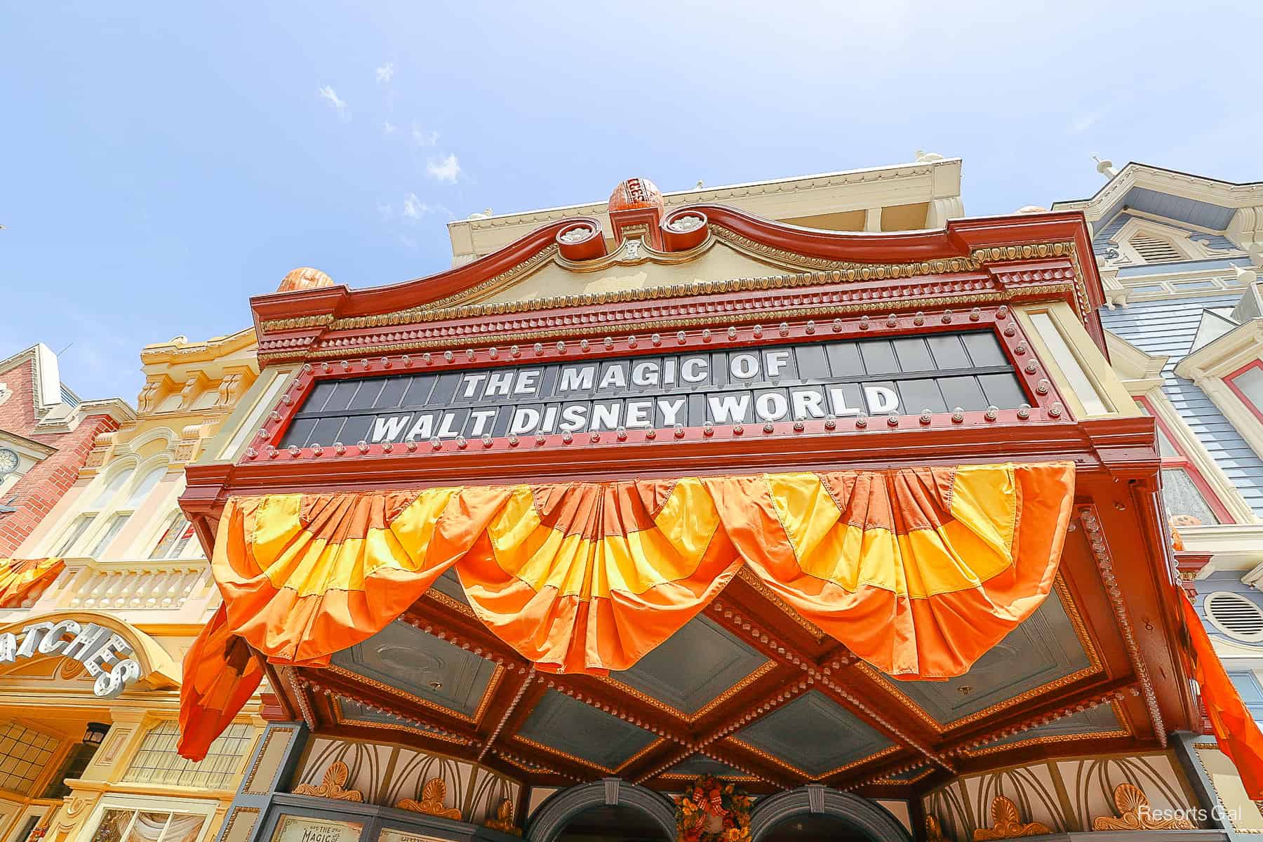 red, yellow, and orange bunting during Halloween at Disney World 