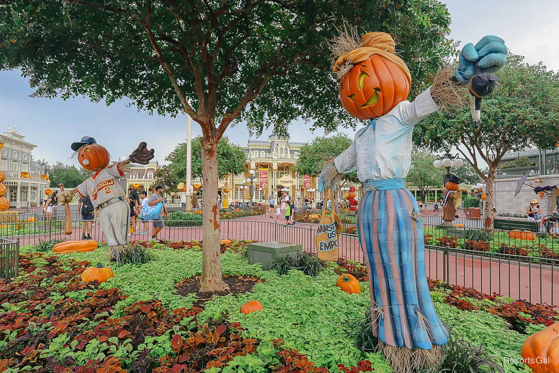 a baseball and cast member scarecrow at Magic Kingdom 
