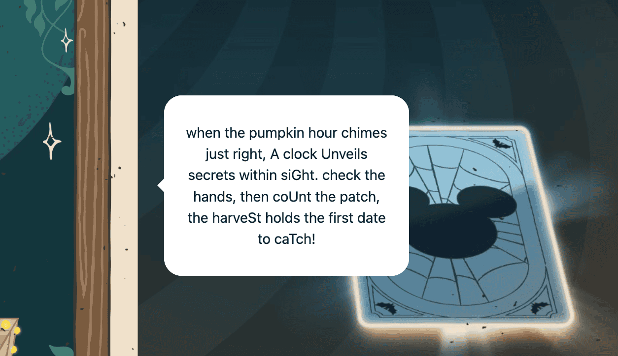 screenshot of Halloween Party start date riddle