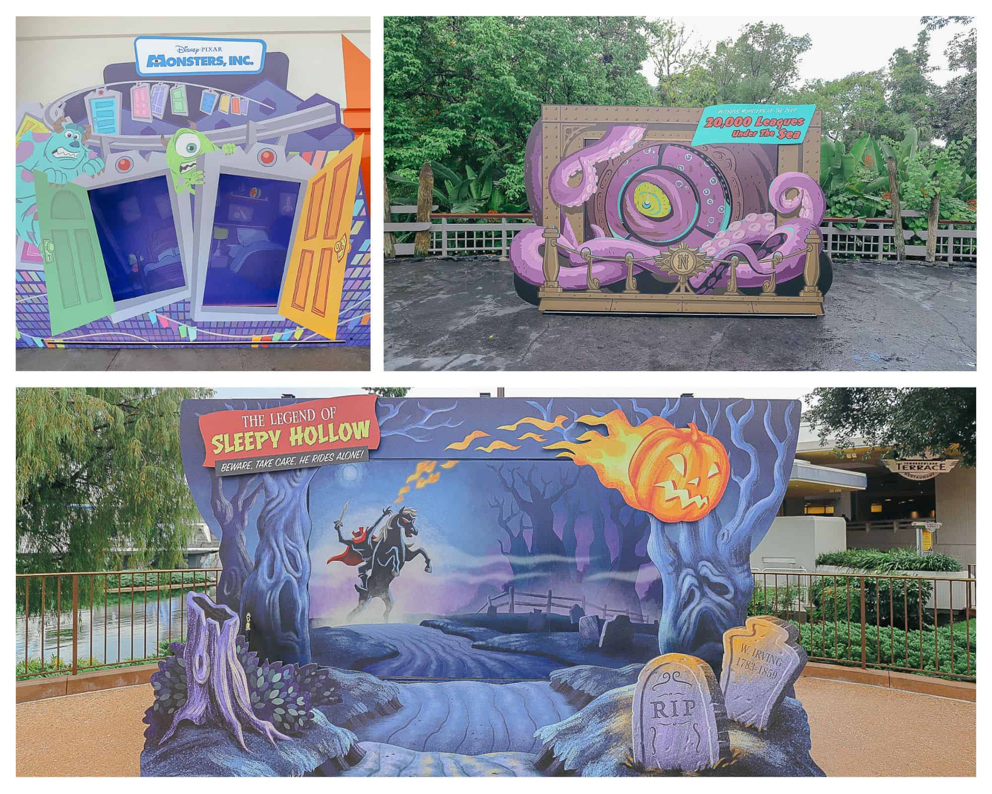 Halloween Step-in Photo Frames at Magic Kingdom Feature Vintage Classics and Monsters, Inc.