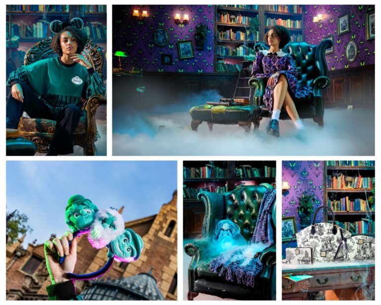 a collage with images of the new Haunted Mansion merchandise for 2025