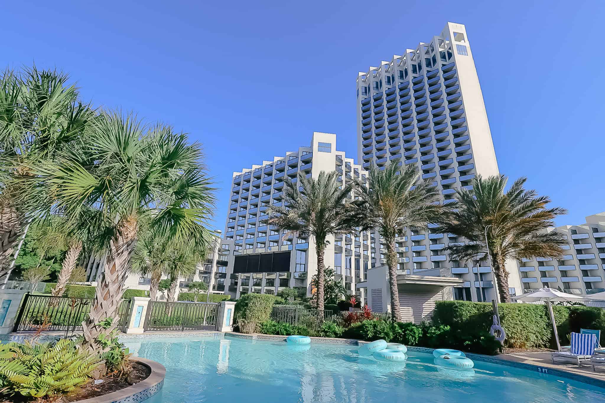 a view of the Hilton Buena Vista Palace from the pool area 