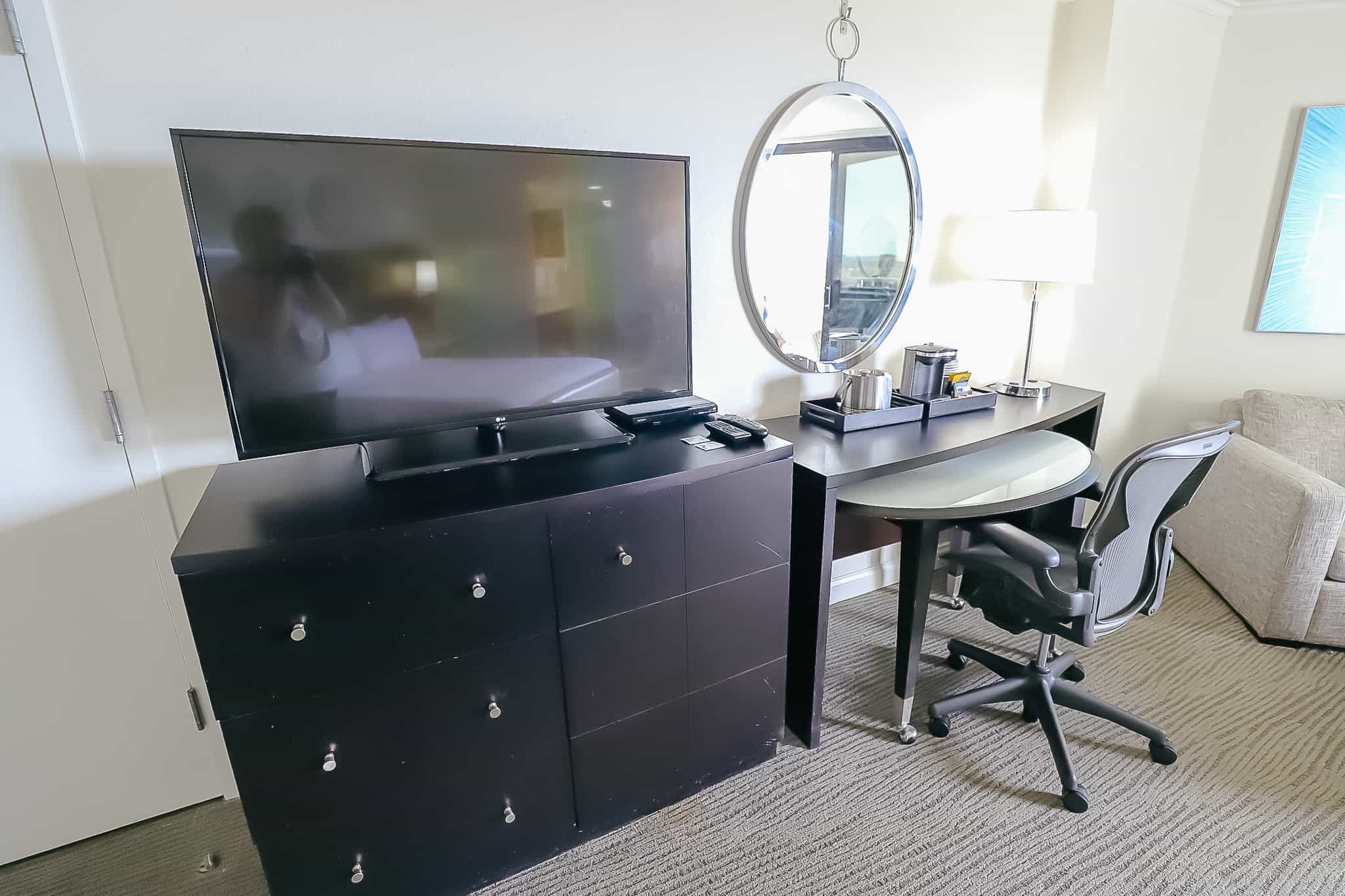dresser with tv and desk 