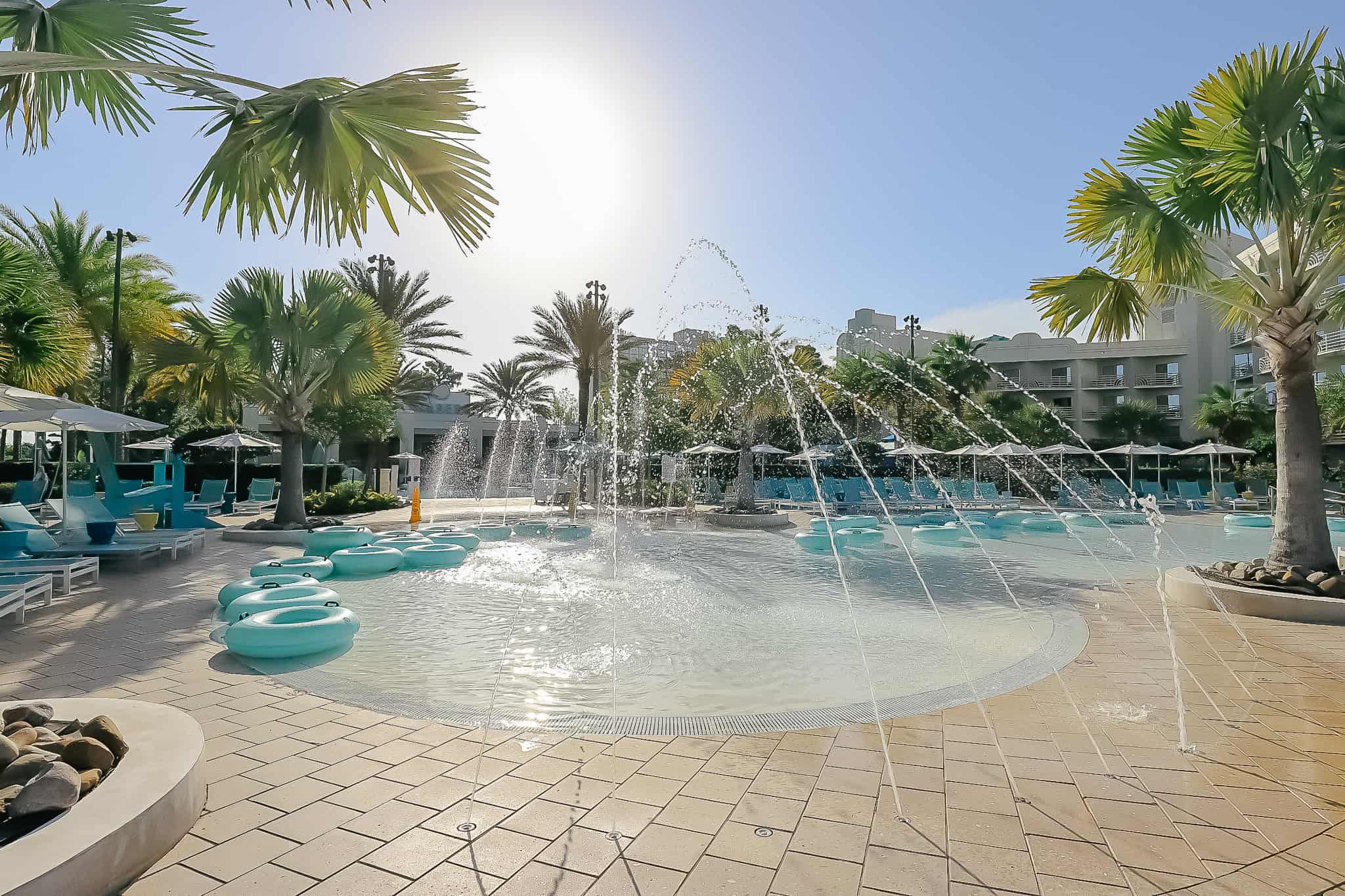 sprinklers in the zero-depth entry pool area 