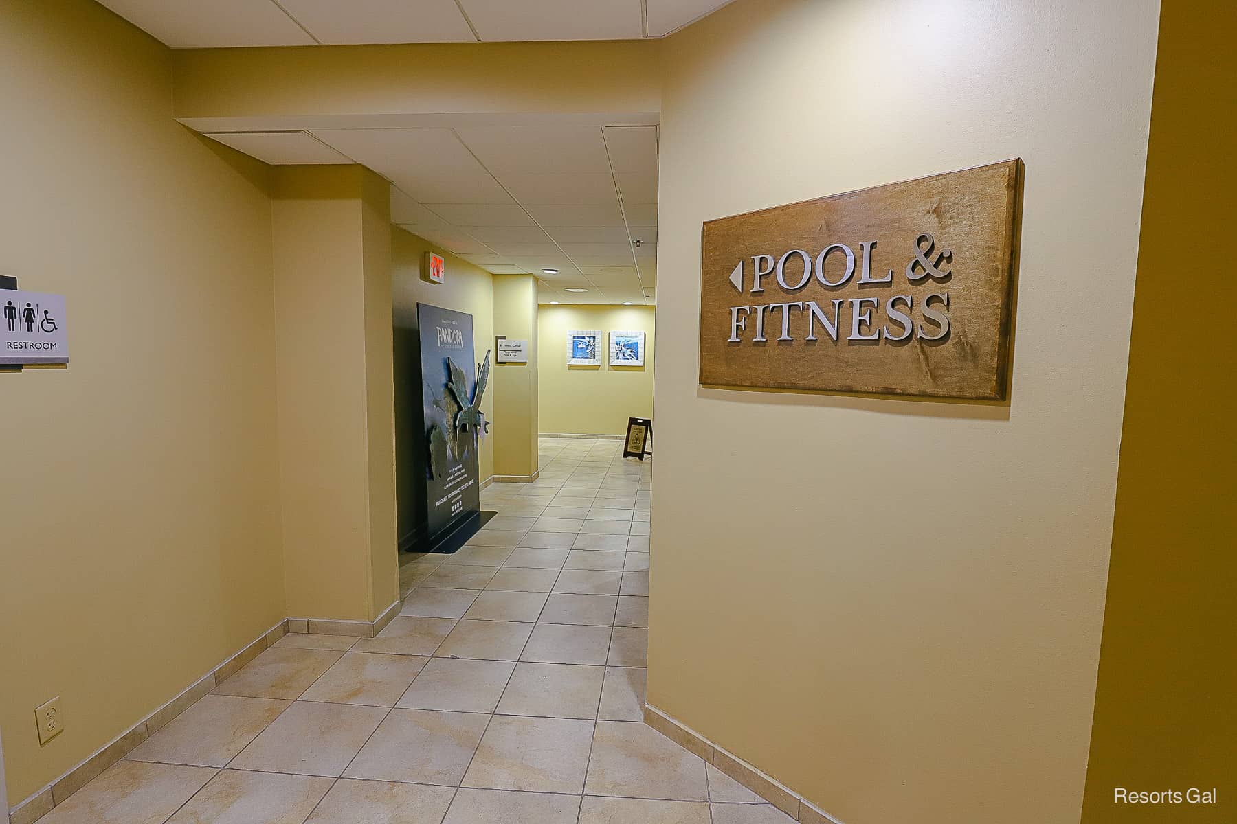 directional to the pool and fitness center at the Hilton Doubletree 