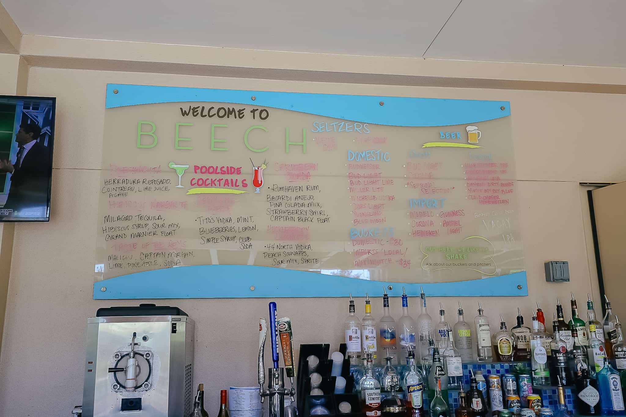 Beech Pool Bar Menu 