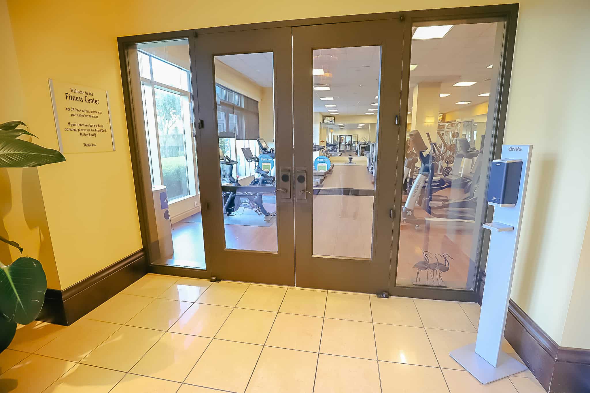 double doors to the hotel's fitness center 
