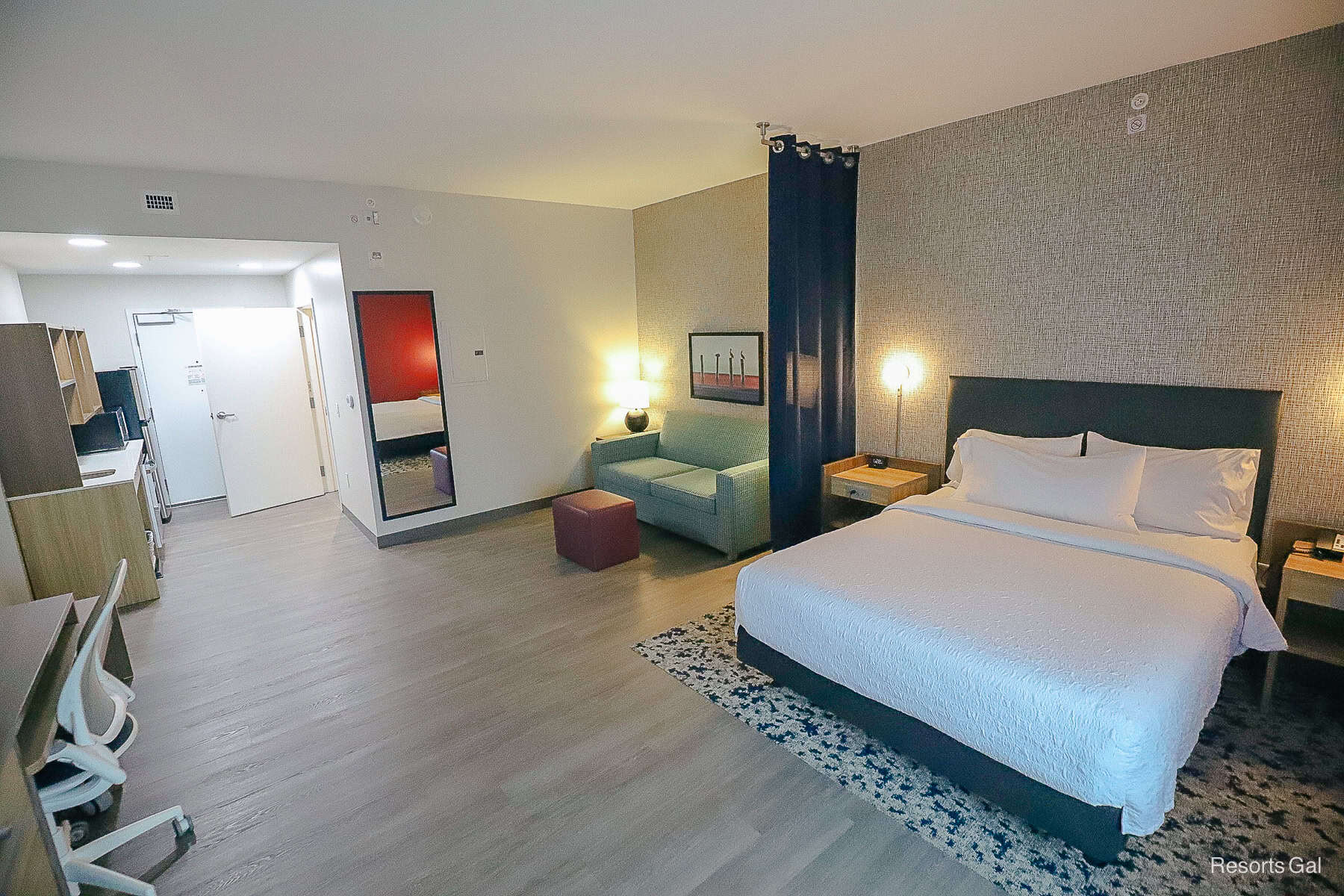 the overall space and floor plan of the room