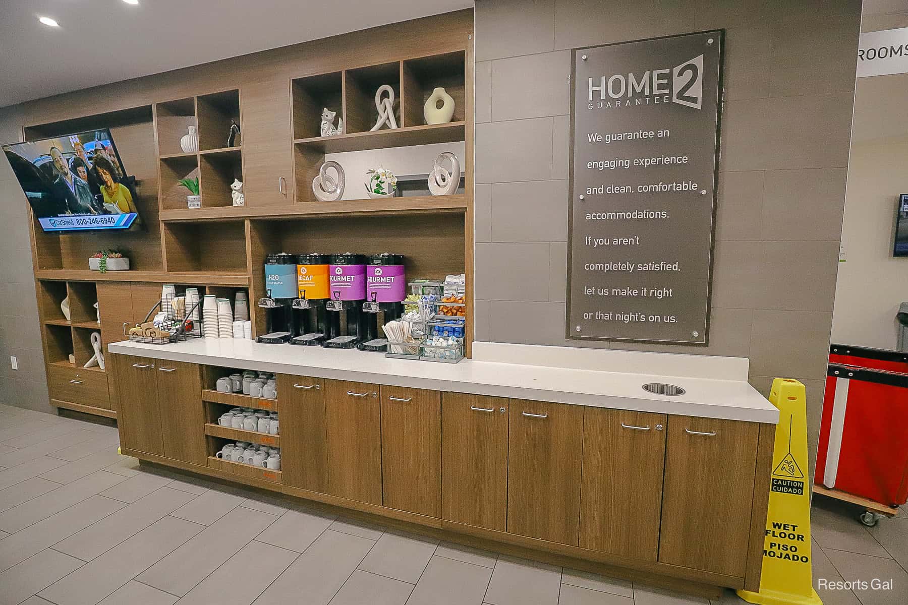 a coffee bar and other complimentary items for guests to enjoy 